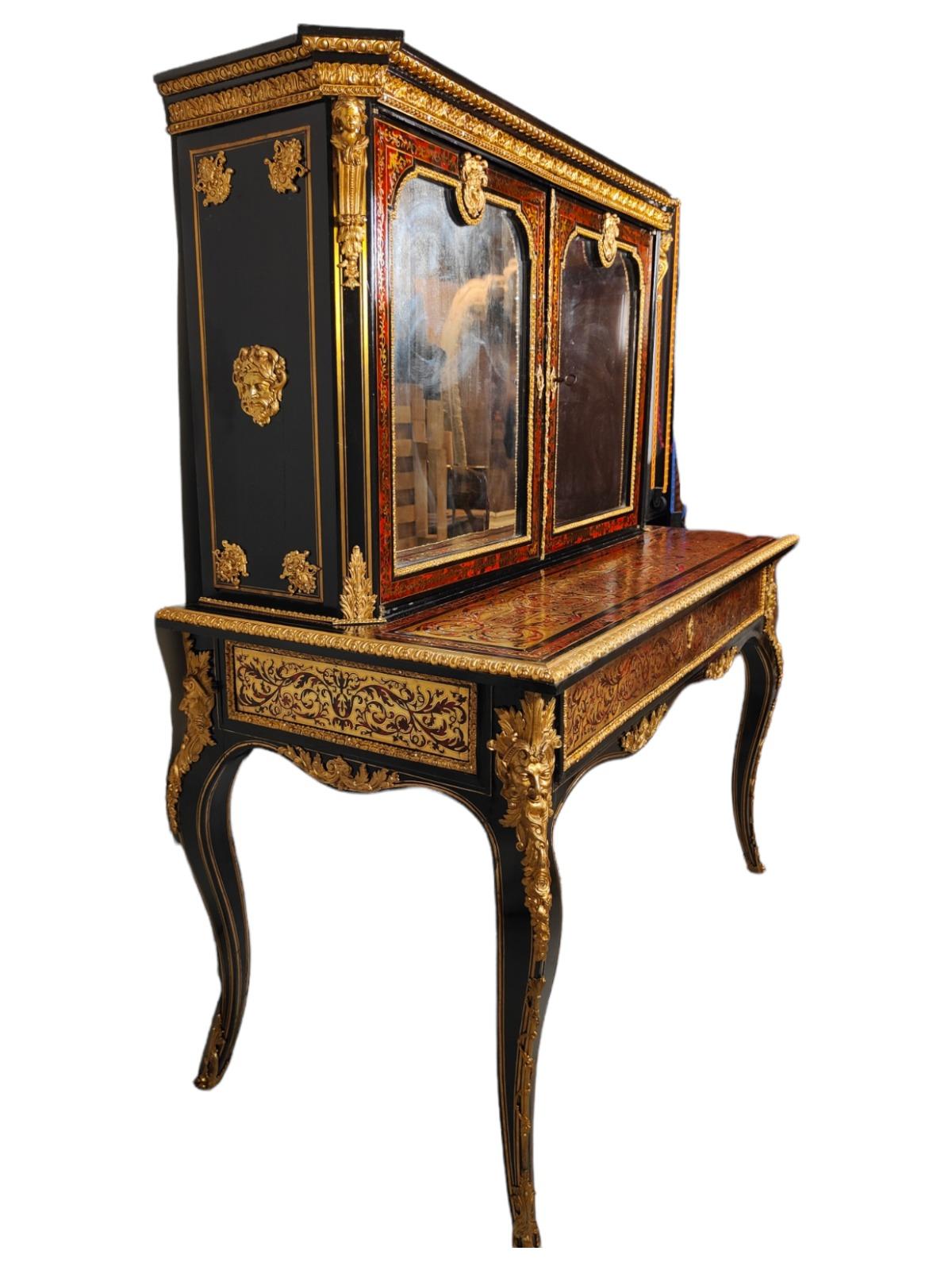 Napoleon III 19th Century Ebonised Boulle Bonheur Du Jour Cabinet For Sale