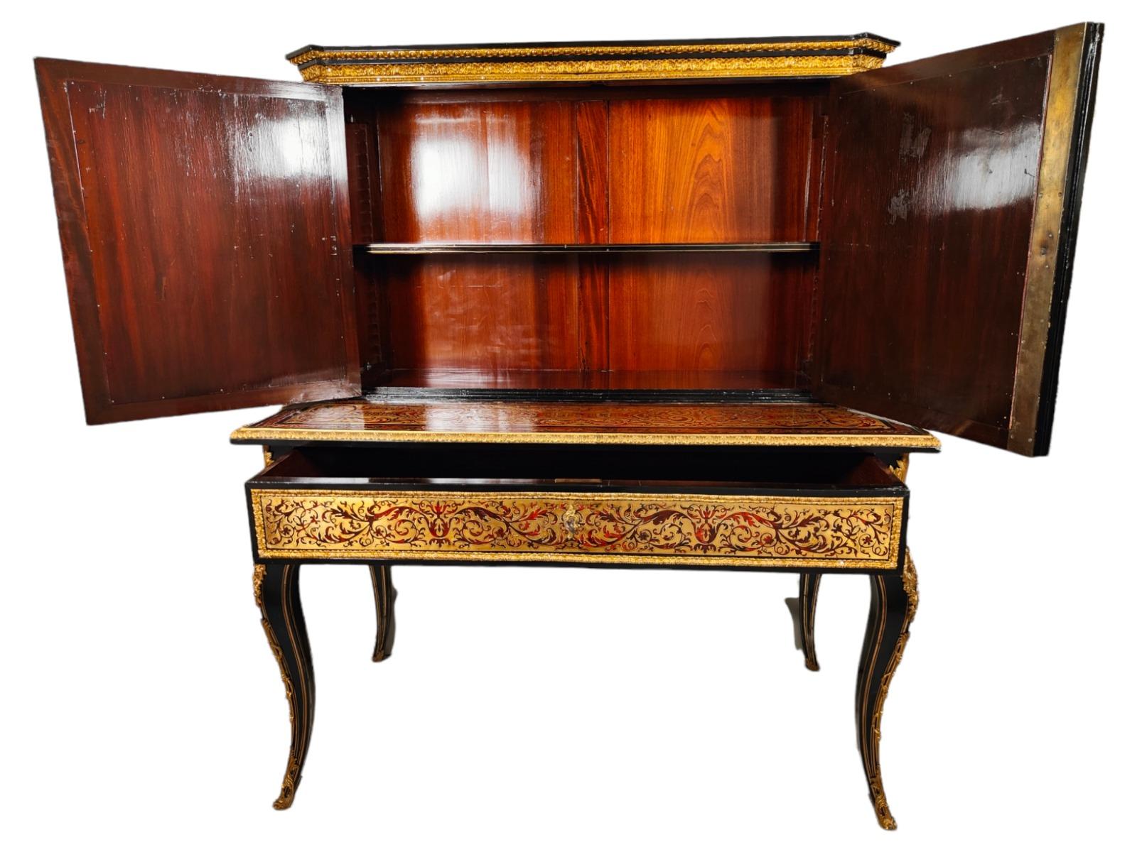 Hand-Crafted 19th Century Ebonised Boulle Bonheur Du Jour Cabinet For Sale