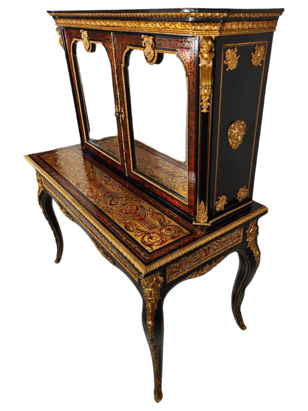 19th Century Ebonised Boulle Bonheur Du Jour Cabinet In Fair Condition For Sale In Madrid, ES