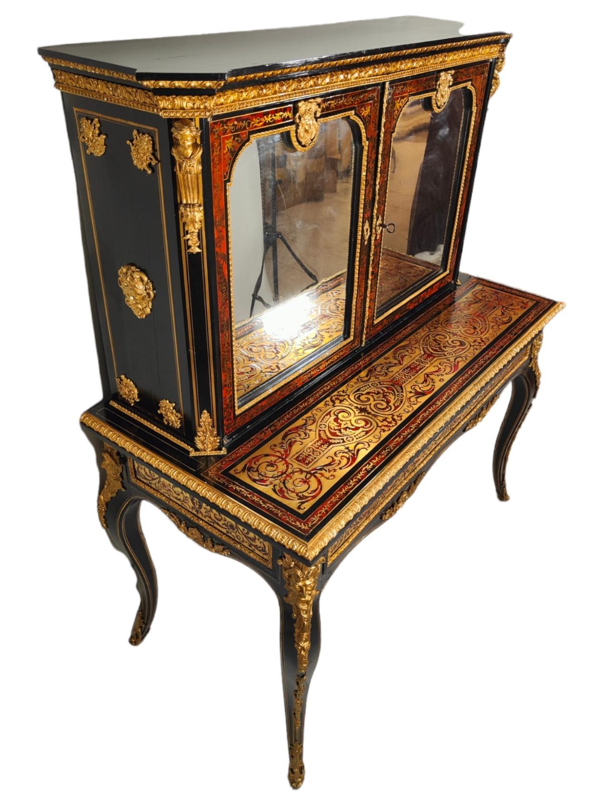 Wood 19th Century Ebonised Boulle Bonheur Du Jour Cabinet For Sale
