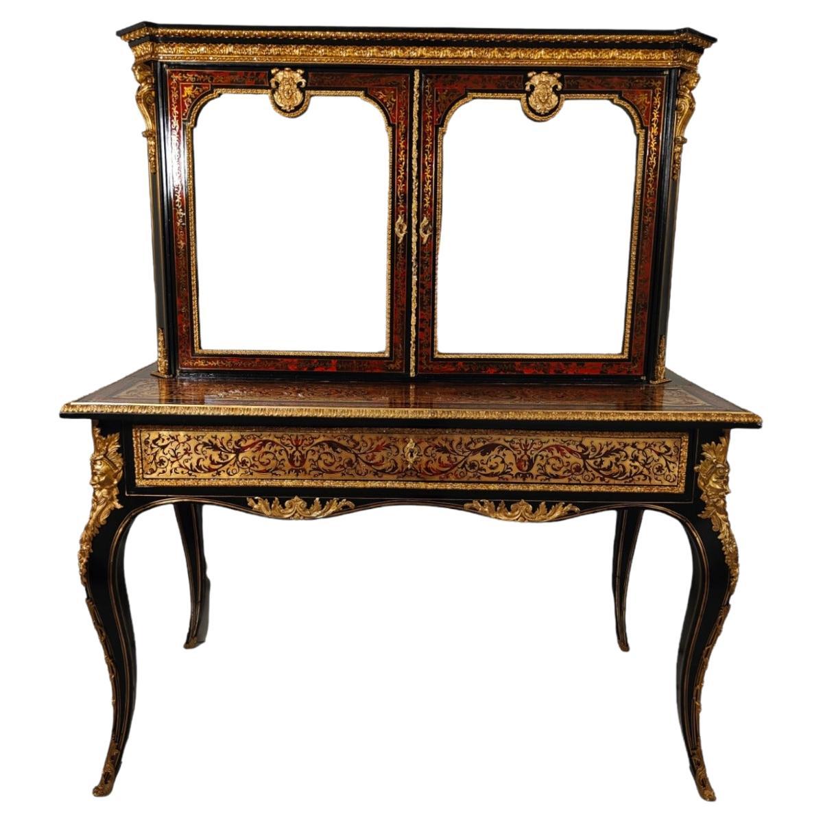 19th Century Ebonised Boulle Bonheur Du Jour Cabinet For Sale
