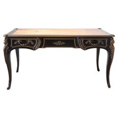 19th Century Ebonised French empire desk with leather top