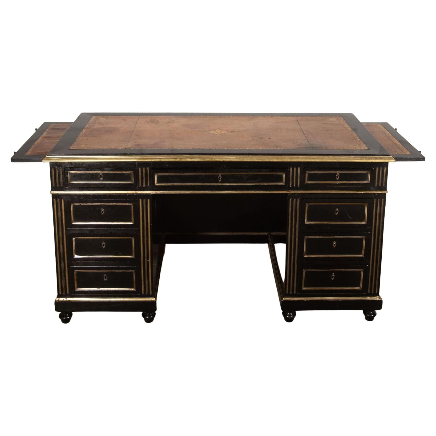 19th Century Ebonised Pedestal Desk For Sale