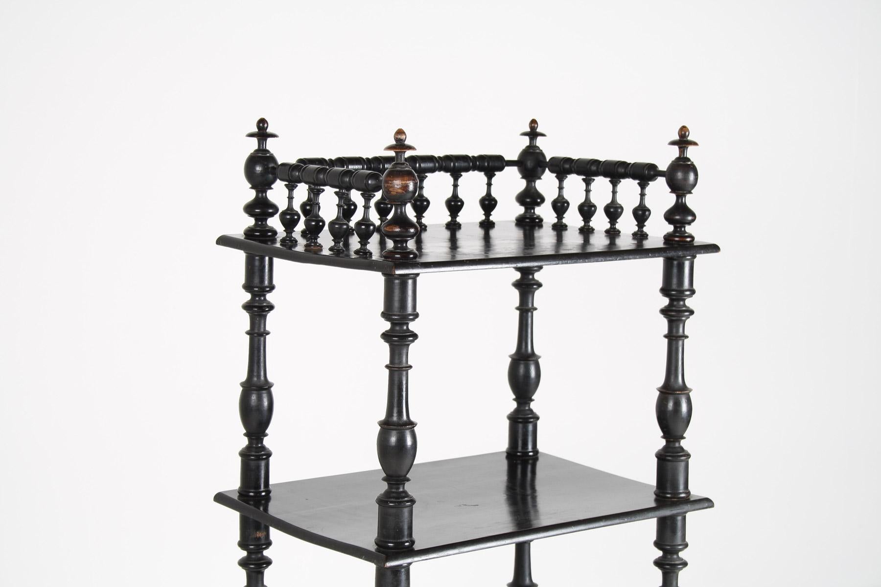 19th Century Ebonised Whatnot Etagere Shelf Unit with Gallery Top, English For Sale 8