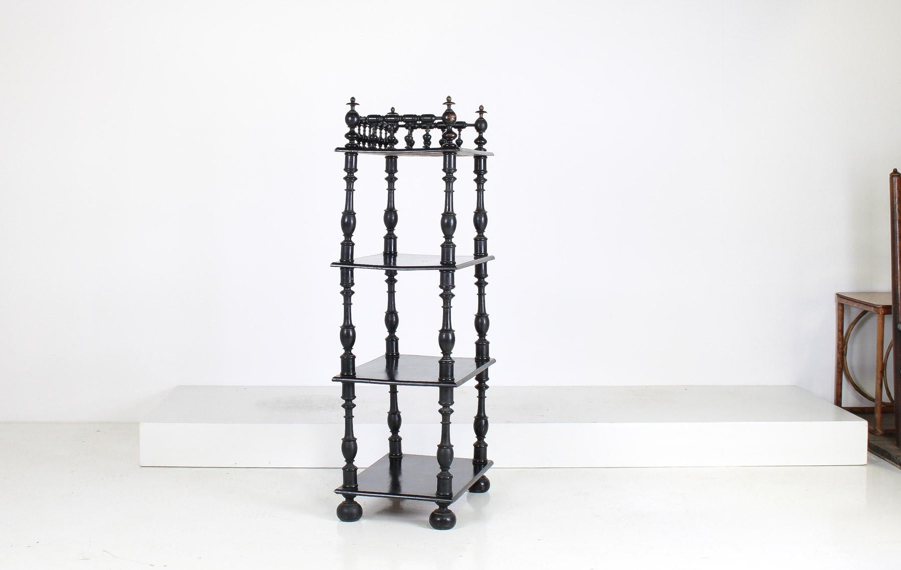 19th Century Ebonised Whatnot Etagere Shelf Unit with Gallery Top, English In Good Condition For Sale In Llanbrynmair, GB