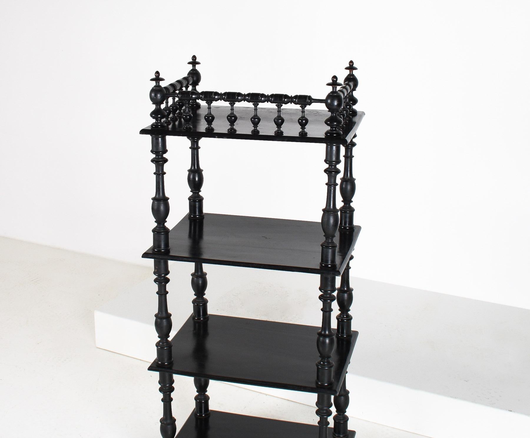 19th Century Ebonised Whatnot Etagere Shelf Unit with Gallery Top, English For Sale 1