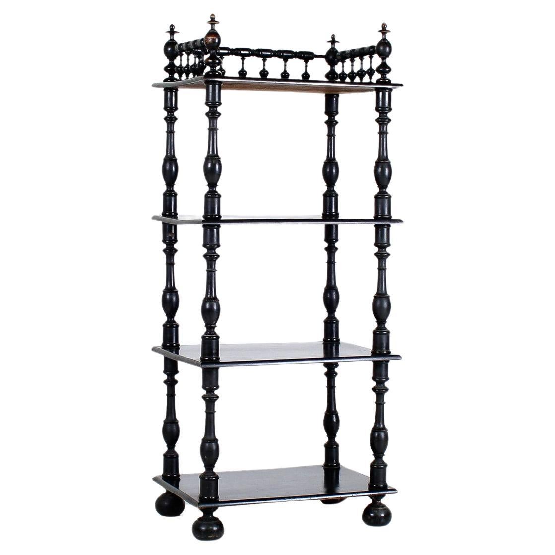 Ebonisierter Whatnot Etagere-Regalschrank mit Galerieplatte aus dem 19. Jahrhundert, englisch
