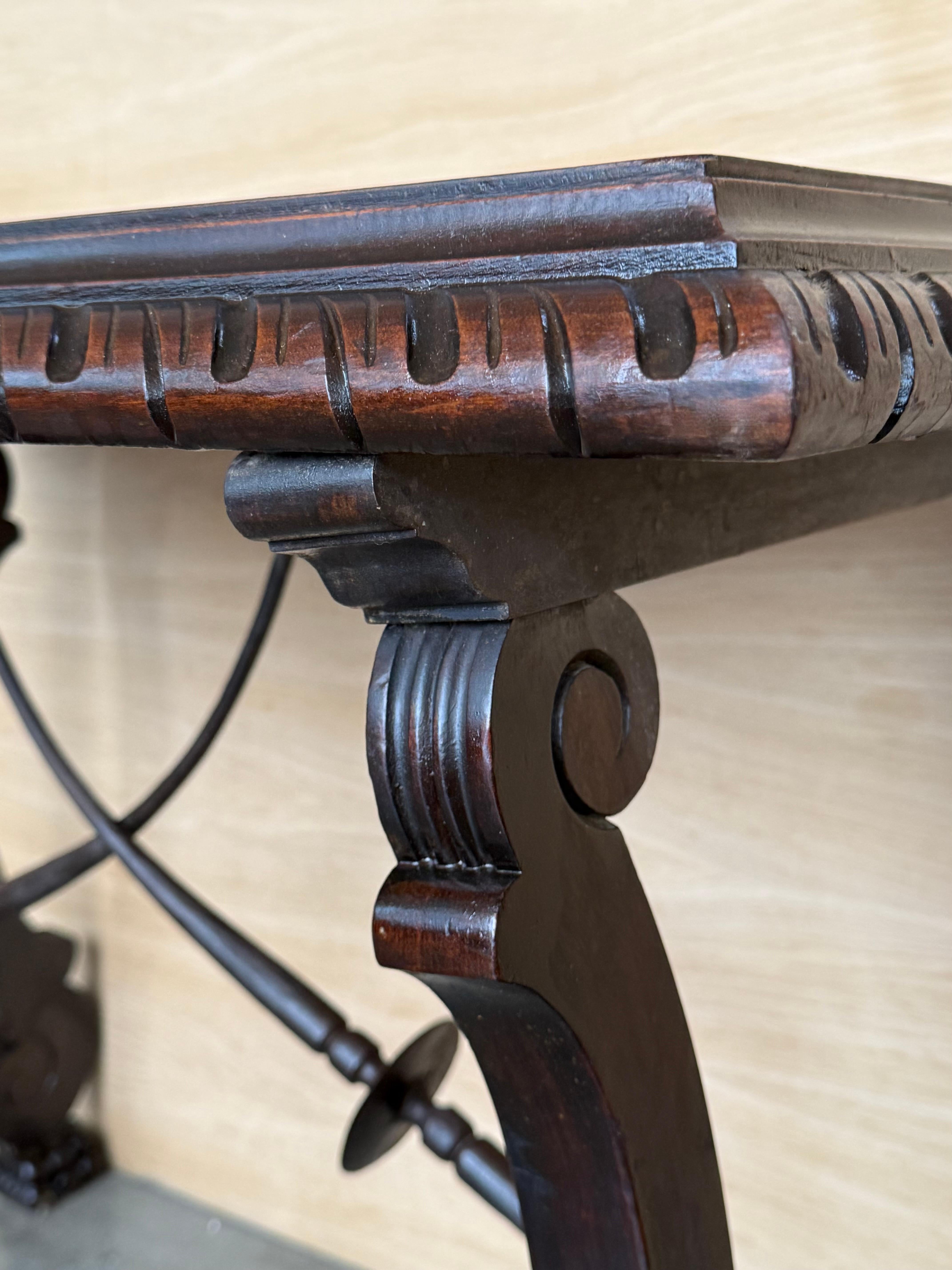 19th Century Ebonized Baroque Spanish Side or Desk Table with Lyre Legs For Sale 7