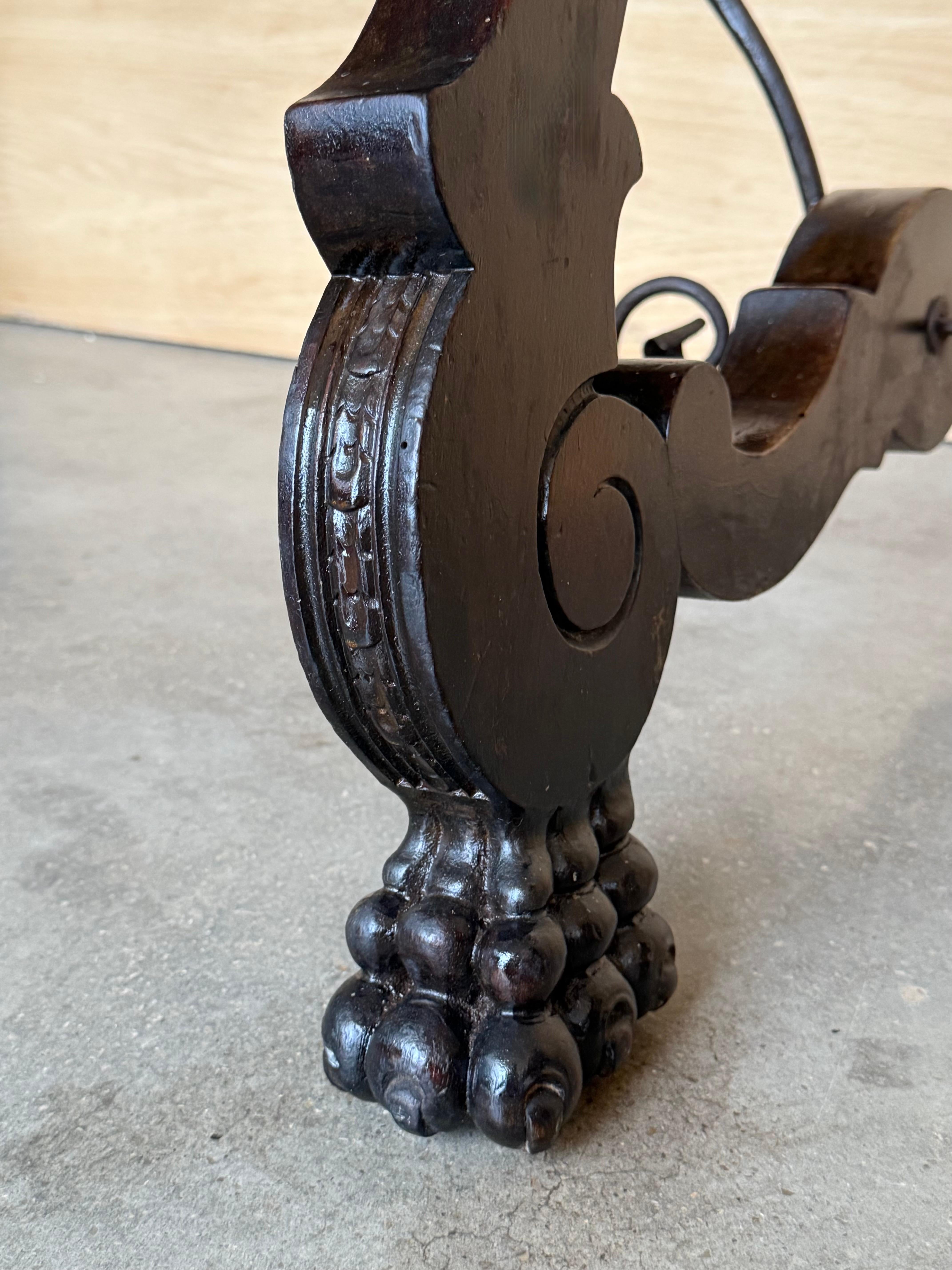 19th Century Ebonized Baroque Spanish Side or Desk Table with Lyre Legs For Sale 8
