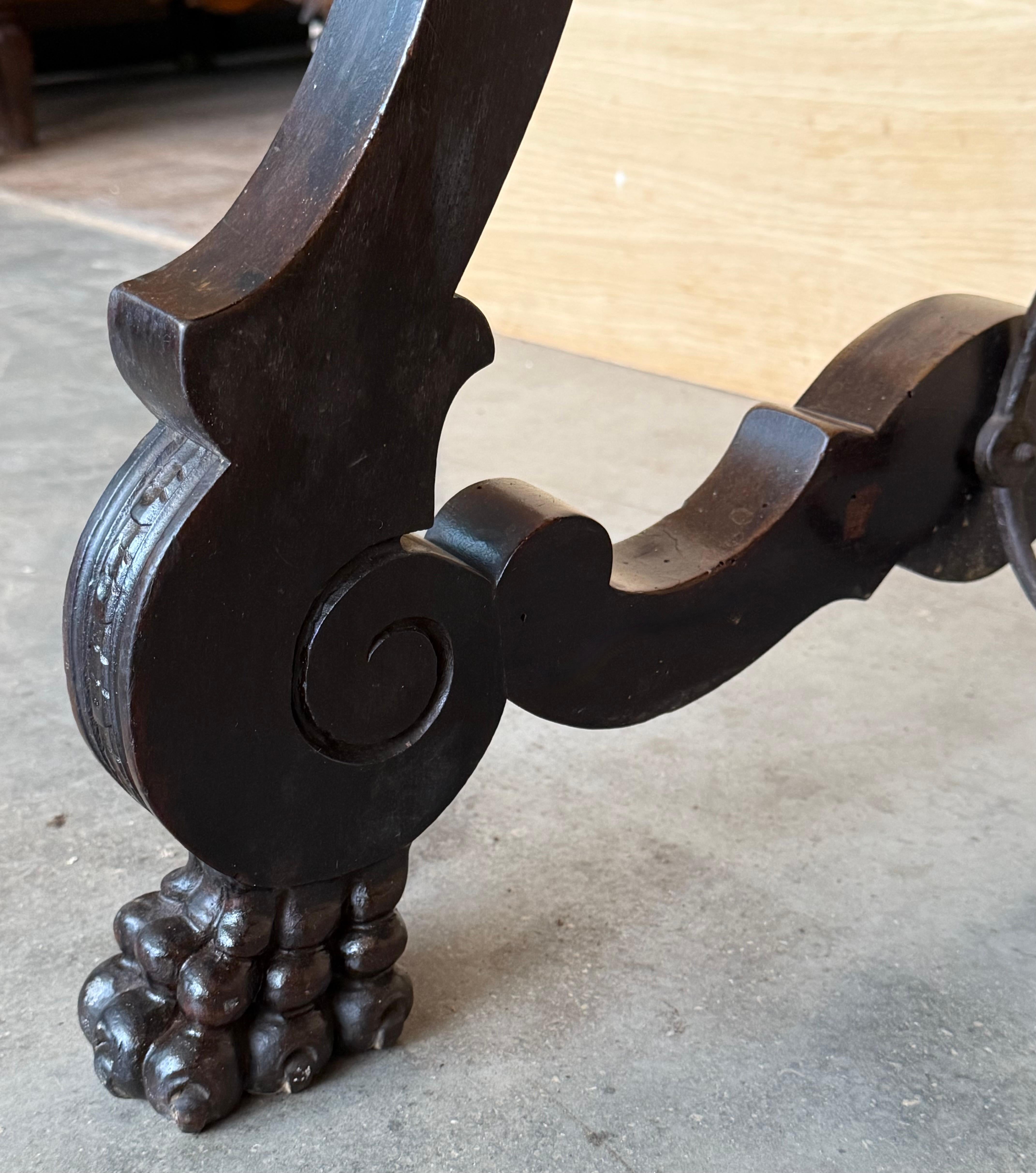 19th Century Ebonized Baroque Spanish Side or Desk Table with Lyre Legs For Sale 9