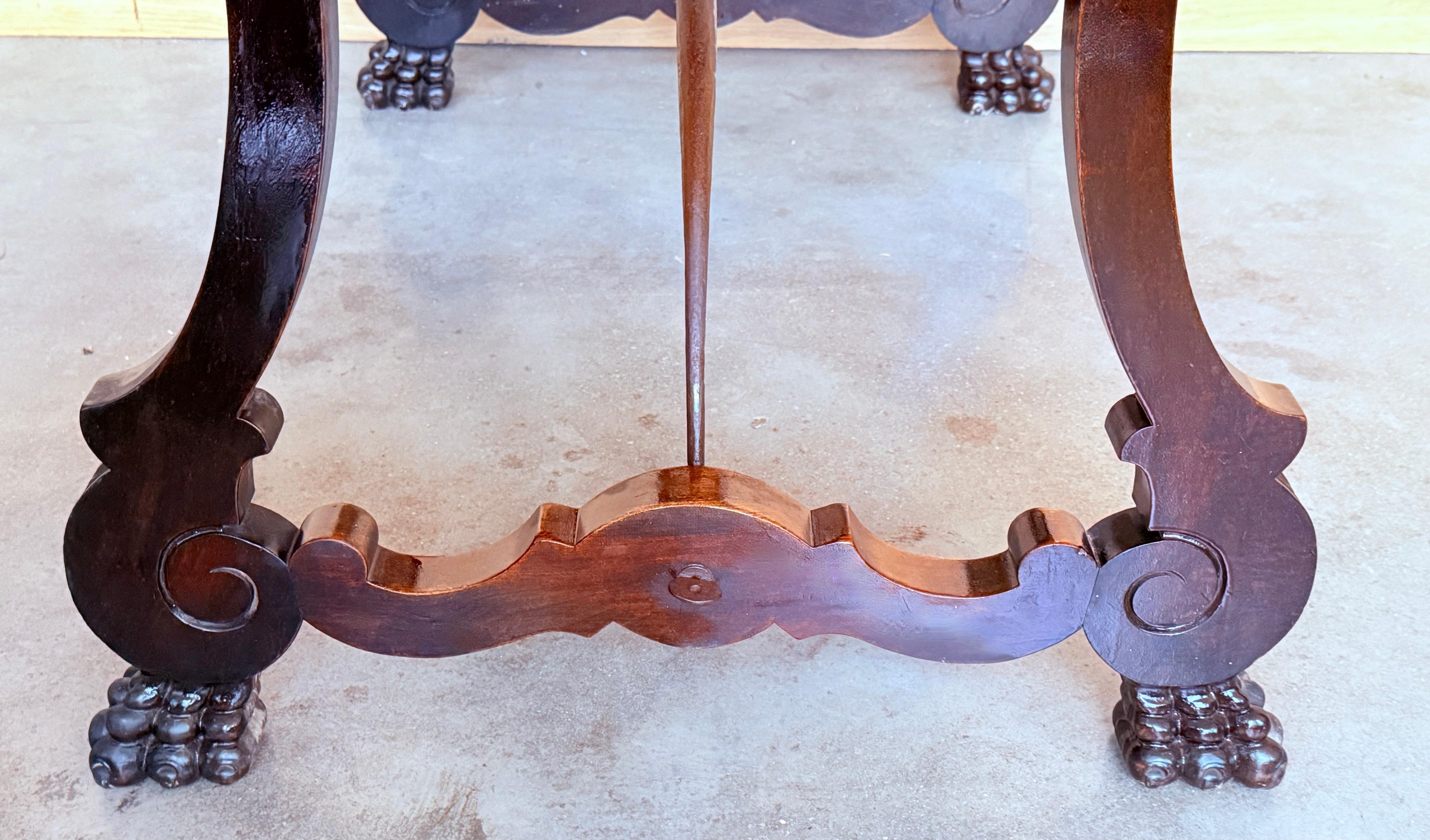 19th Century Ebonized Baroque Spanish Side or Desk Table with Lyre Legs For Sale 10