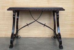 19th Century Ebonized Baroque Spanish Side or Desk Table with Lyre Legs