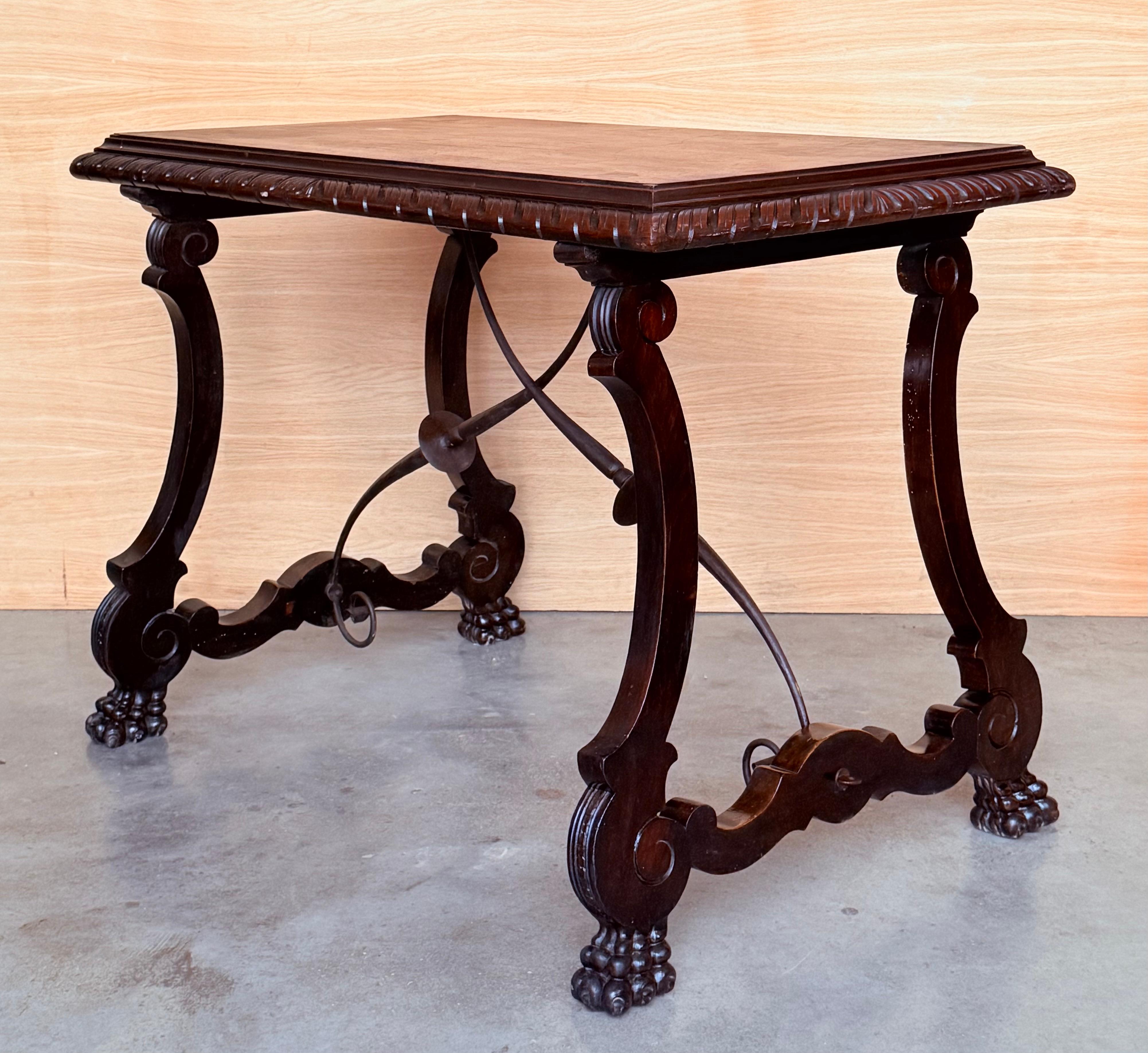 19th Century Ebonized Baroque Spanish Side or Desk Table with Lyre Legs For Sale 1