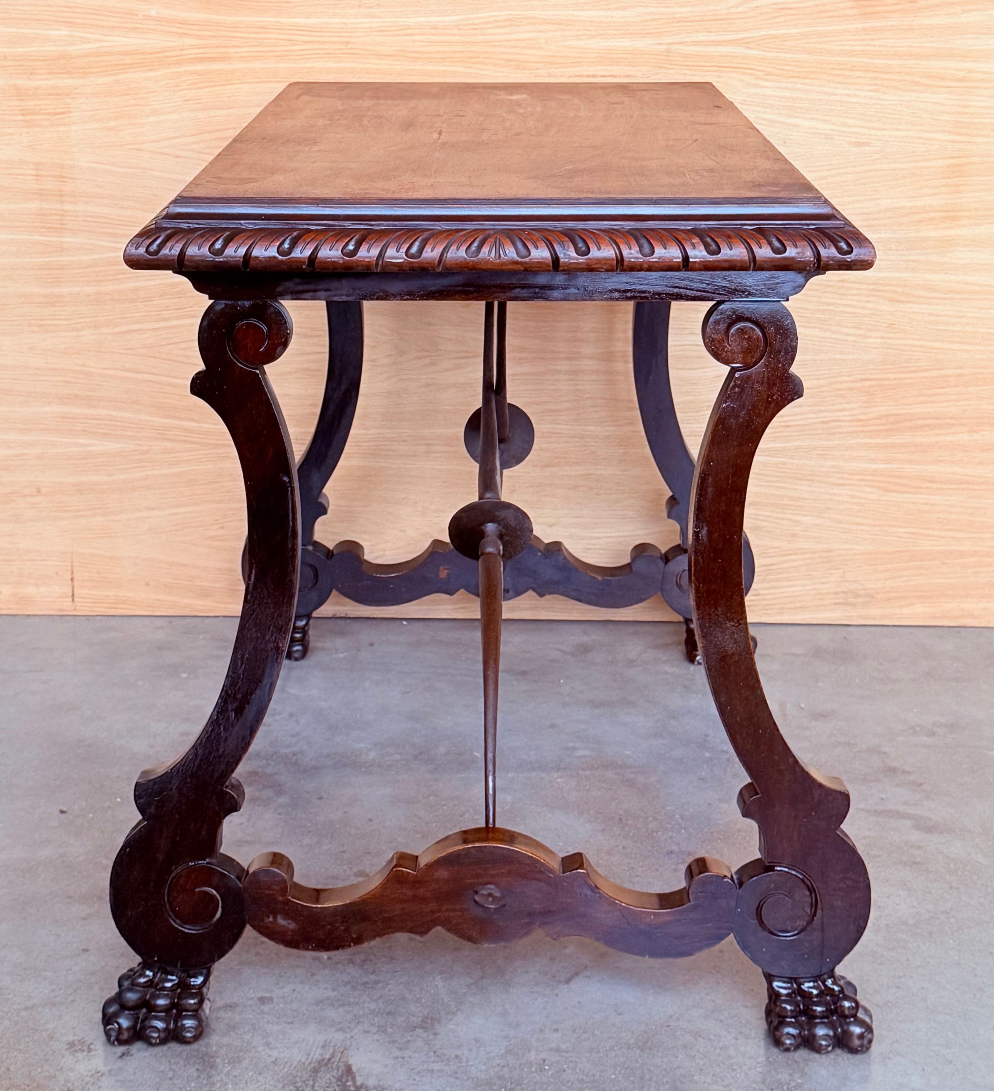 19th Century Ebonized Baroque Spanish Side or Desk Table with Lyre Legs For Sale 2