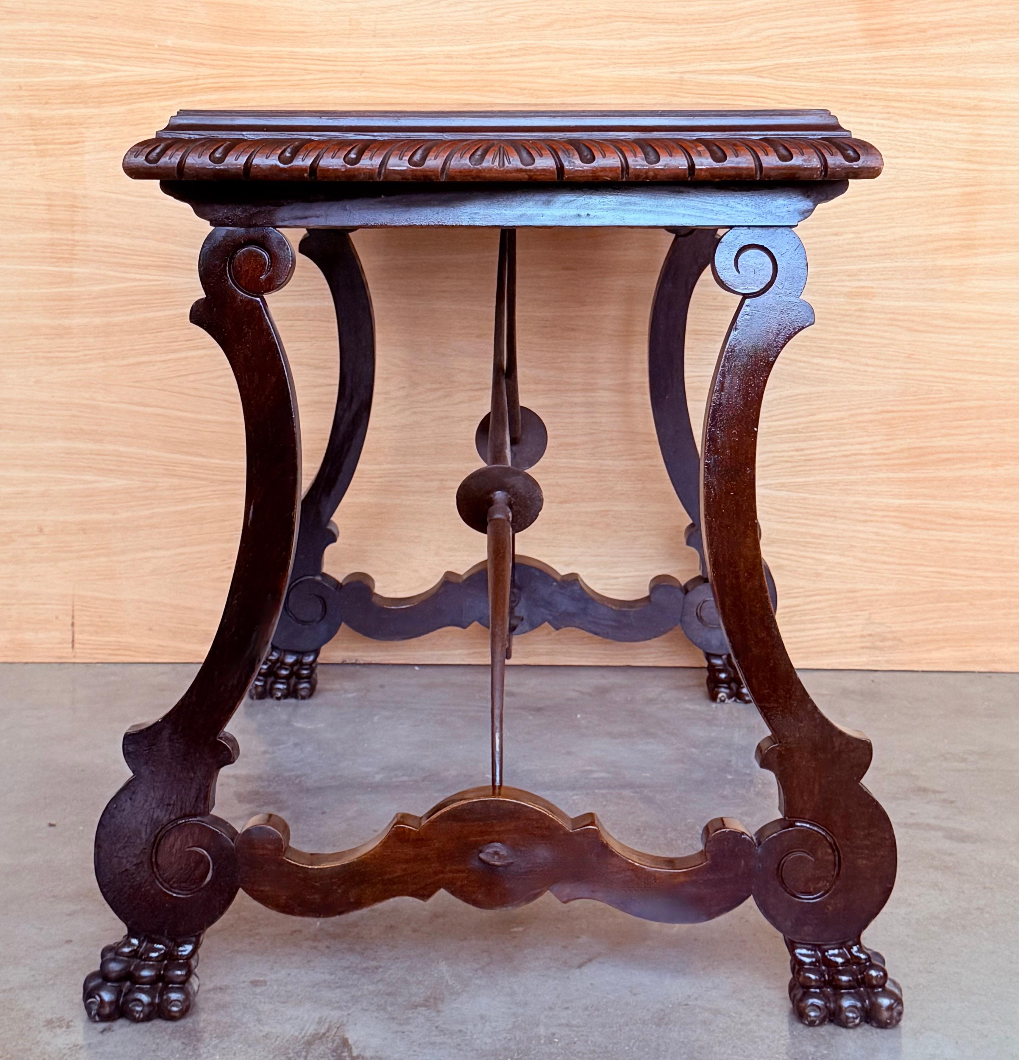 19th Century Ebonized Baroque Spanish Side or Desk Table with Lyre Legs For Sale 3