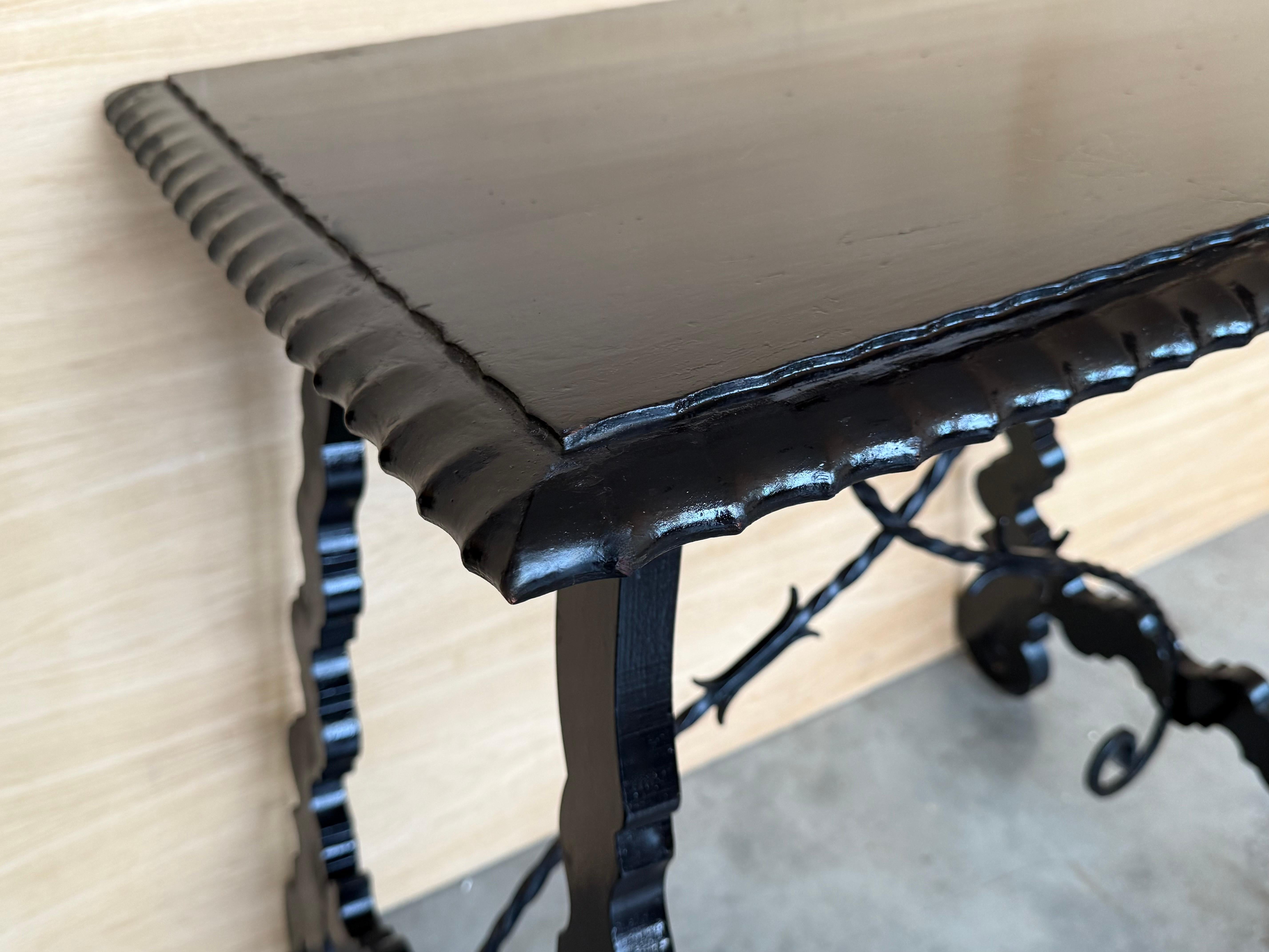 19th Century Ebonized Baroque Spanish Side Table with Lyre Legs For Sale 4