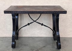 19th Century Ebonized Baroque Spanish Side Table with Lyre Legs