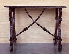 19th Century Ebonized Baroque Spanish Side Table with Lyre Legs