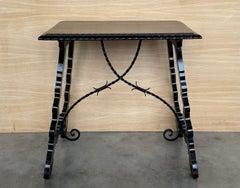 19th Century Ebonized Baroque Spanish Side Table with Lyre Legs