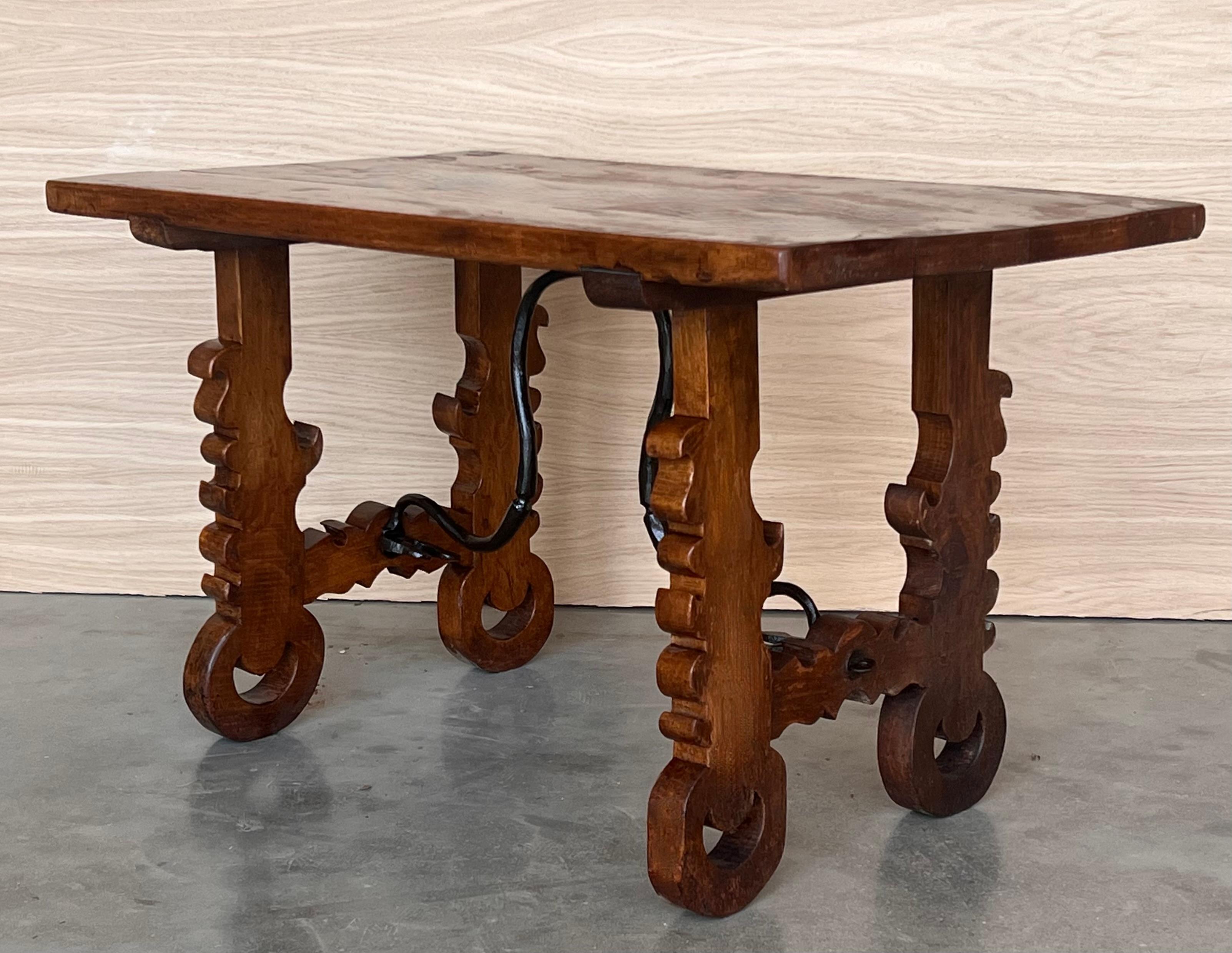 Walnut 19th Century Ebonized Baroque Spanish Side Table with Lyre Legs