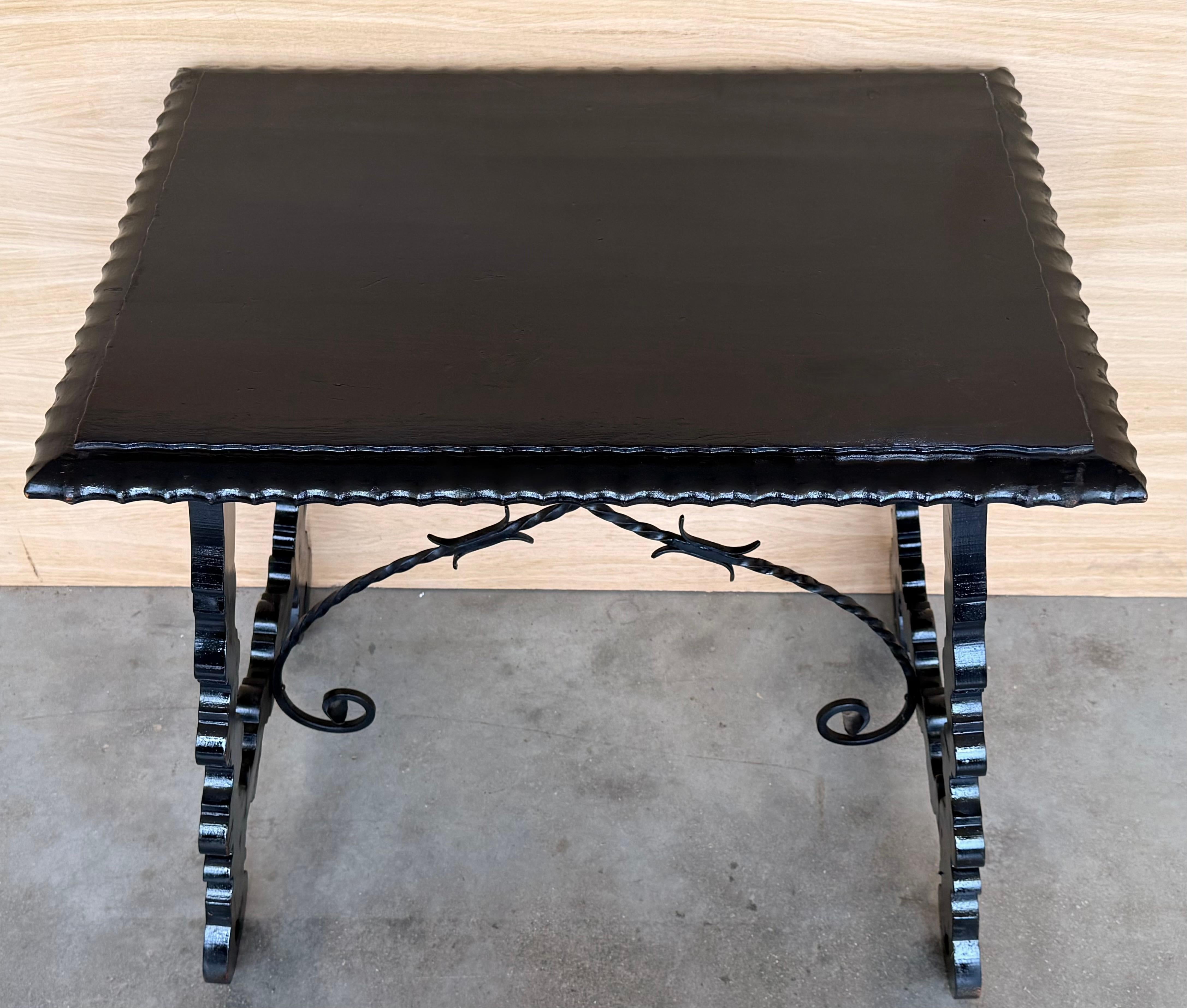 Walnut 19th Century Ebonized Baroque Spanish Side Table with Lyre Legs For Sale