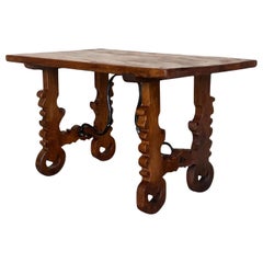 19th Century Ebonized Baroque Spanish Side Table with Lyre Legs