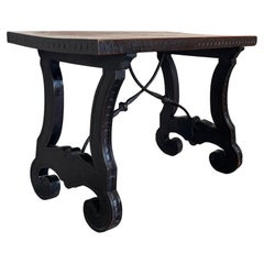 19th Century Ebonized Baroque Spanish Side Table with Lyre Legs