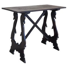 19th Century Ebonized Baroque Spanish Side Table with Lyre Legs