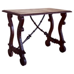 19th Century Ebonized Baroque Spanish Side Table with Lyre Legs