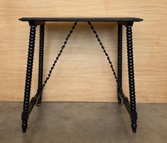 19th Century Ebonized Baroque Spanish Side Table with Turned Legs