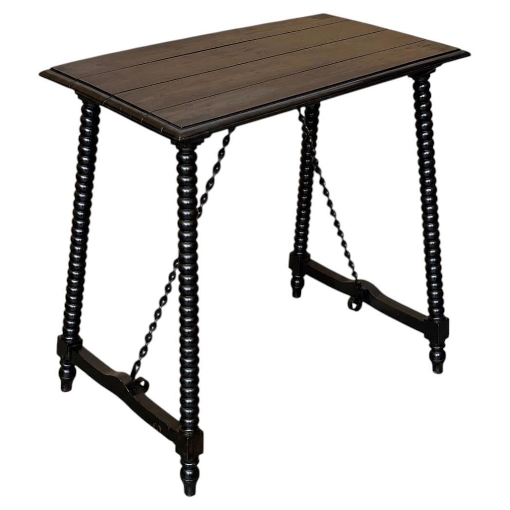 19th Century Ebonized Baroque Spanish Side Table with Turned Legs