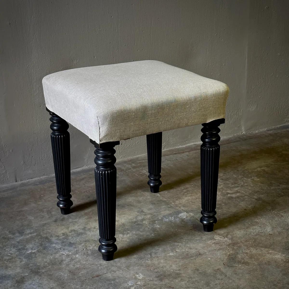 Upholstery 19th Century Ebonized Bench