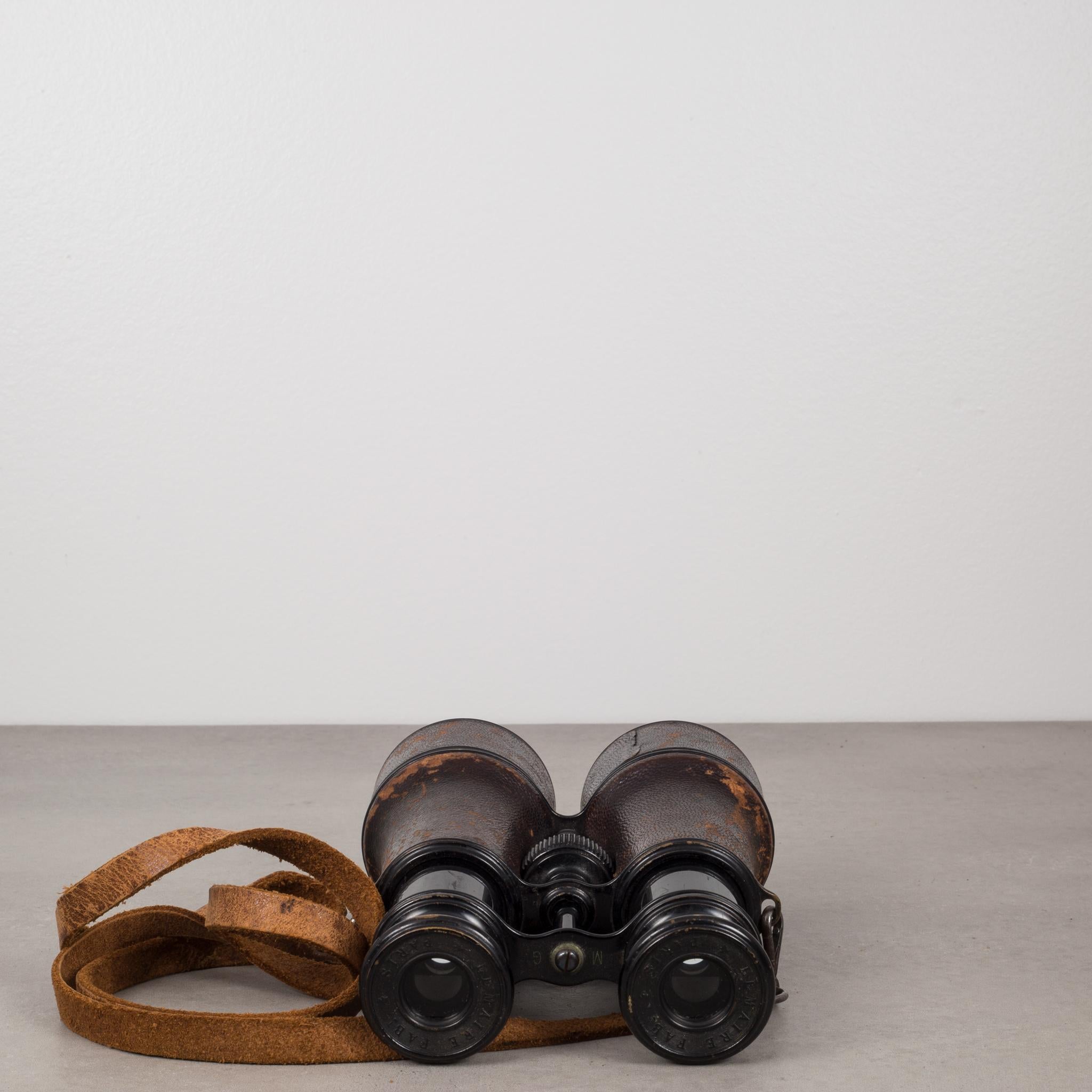 19th Century Ebonized Brass/Leather Wrapped Binoculars/Original Leather Strap 3