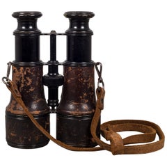 19th Century Ebonized Brass/Leather Wrapped Binoculars/Original Leather Strap