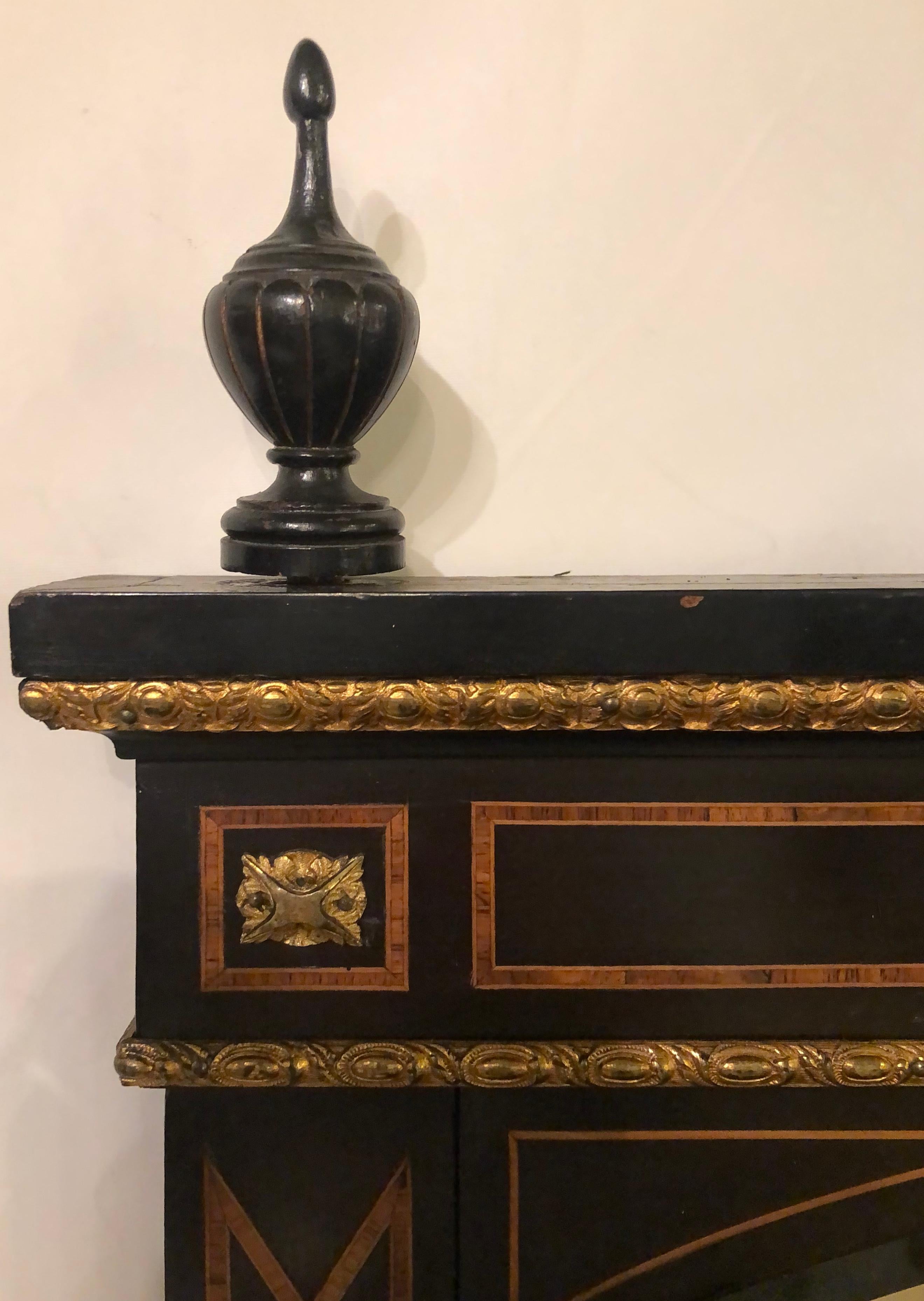 19th Century Ebonized Bronze Mounted Sideboard Vitrine with Matching Mirror 5