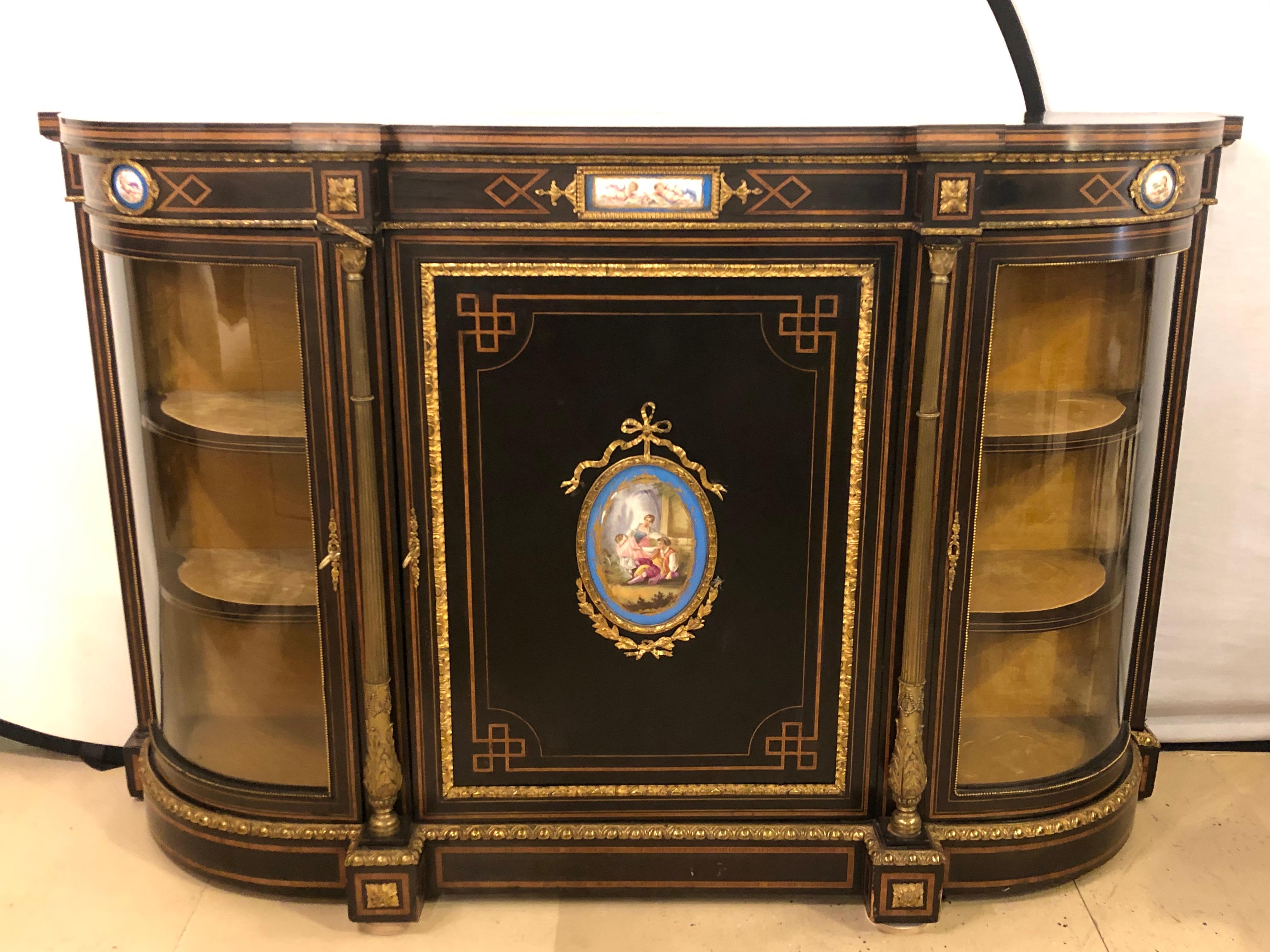 19th Century Ebonized Bronze Mounted Sideboard Vitrine with Matching Mirror 9