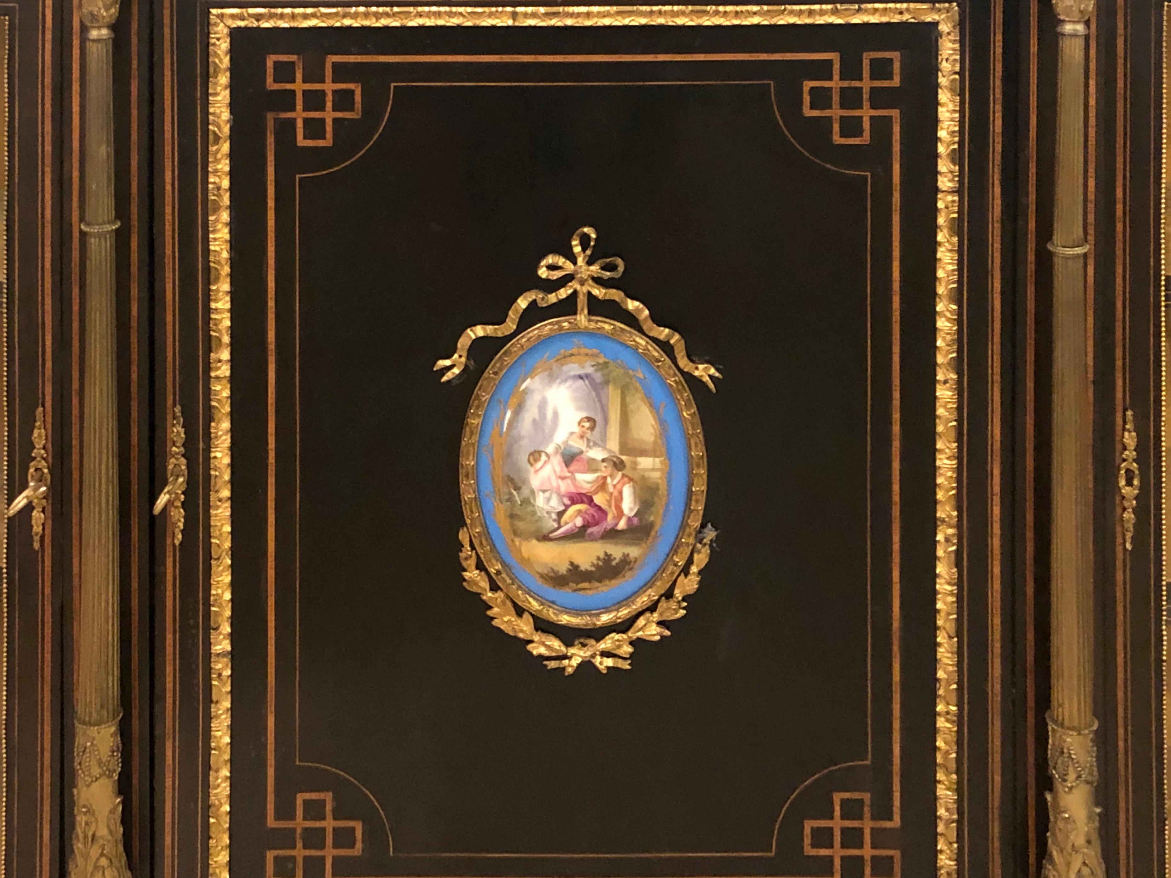 19th Century Ebonized Bronze Mounted Sideboard Vitrine with Matching Mirror 10