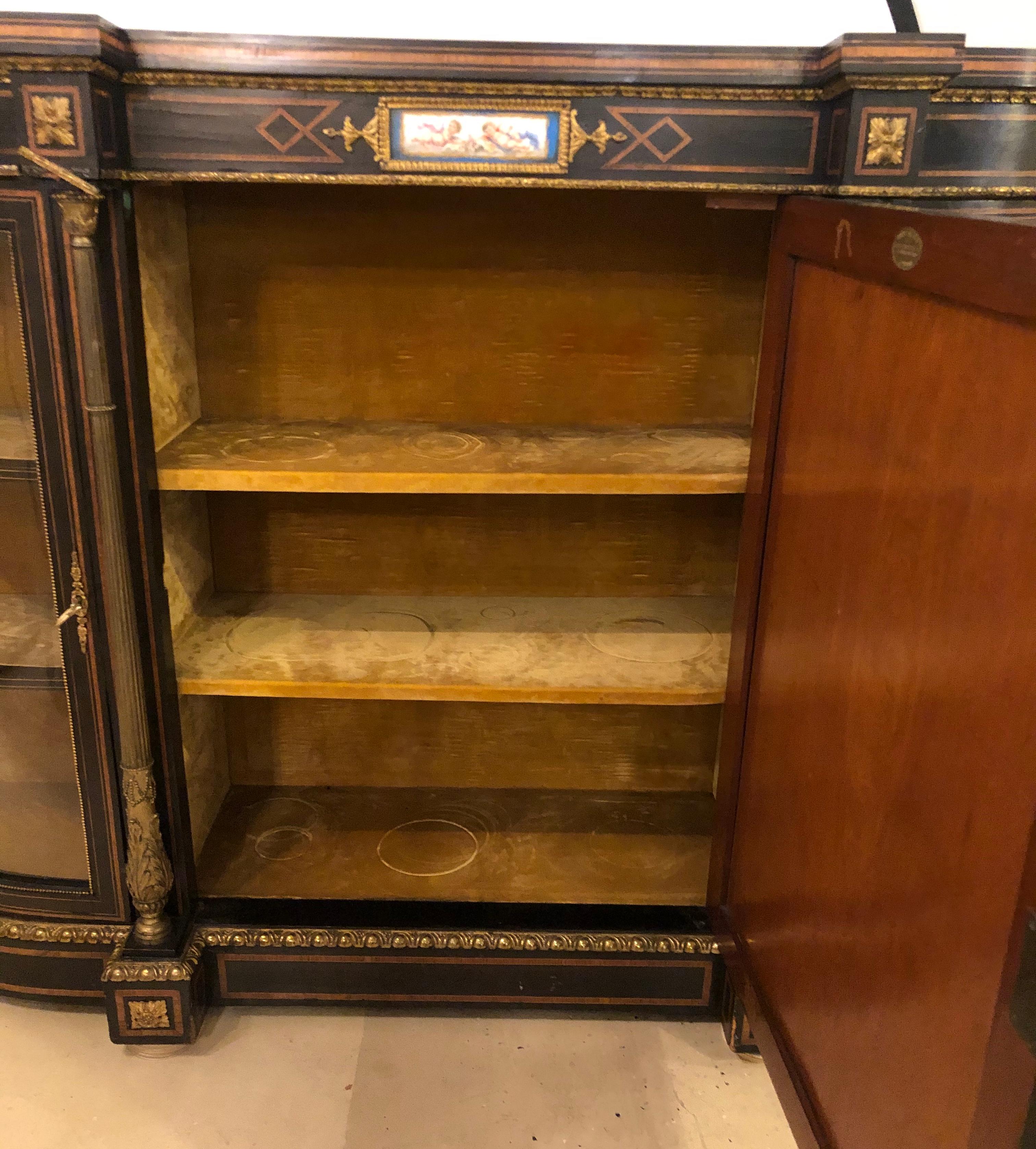 19th Century Ebonized Bronze Mounted Sideboard Vitrine with Matching Mirror 11