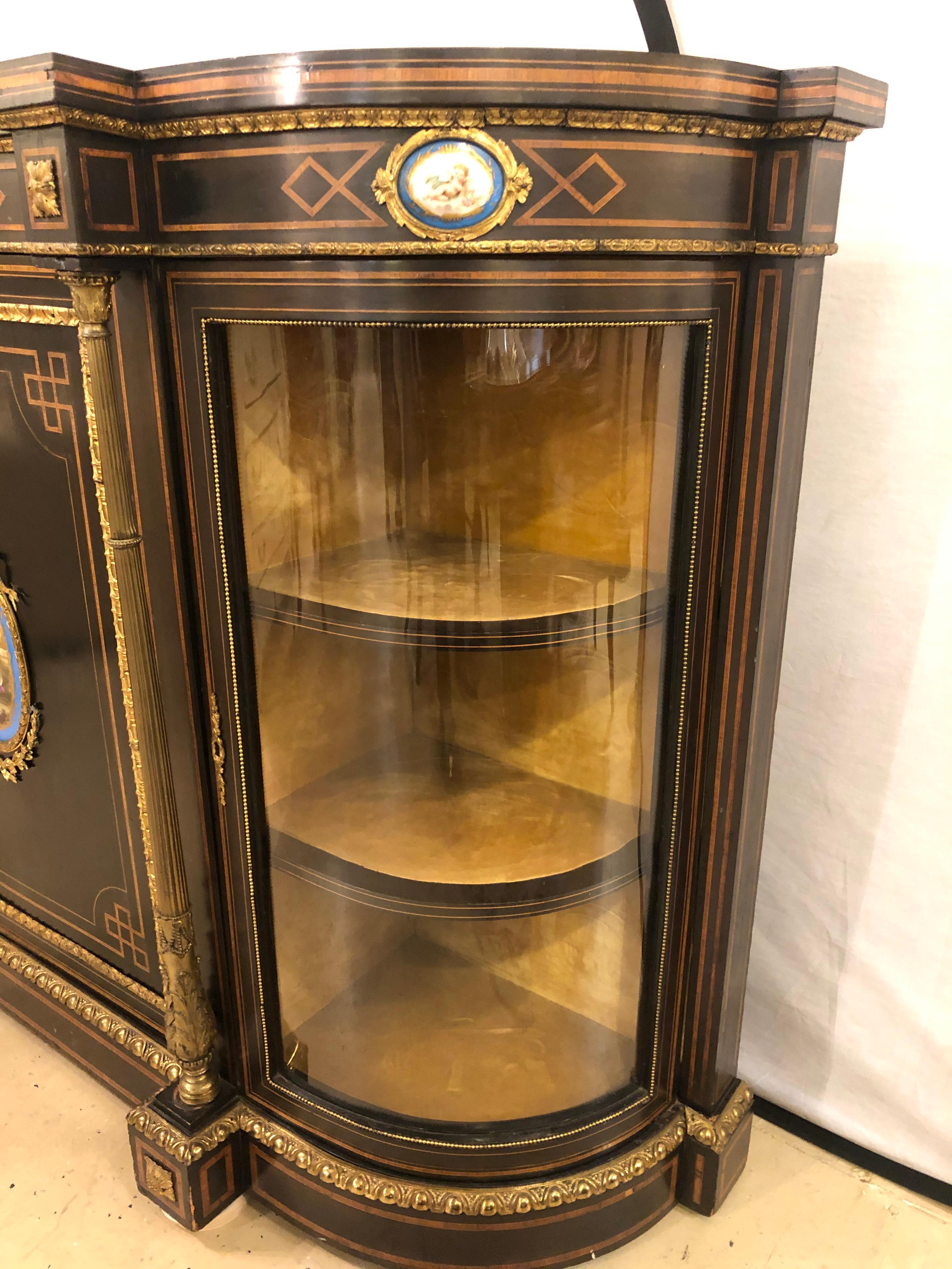 19th Century Ebonized Bronze Mounted Sideboard Vitrine with Matching Mirror 12