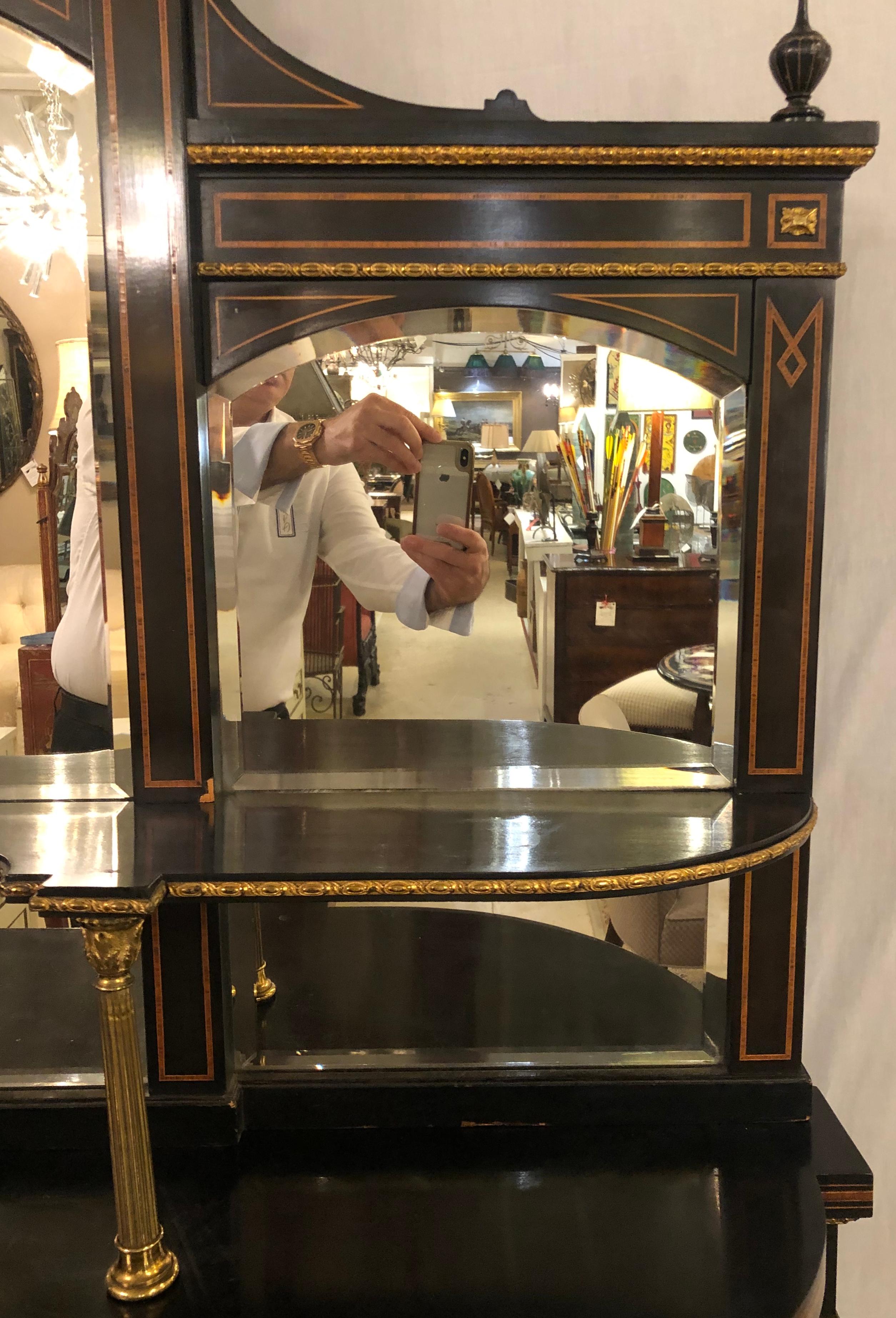 19th Century Ebonized Bronze Mounted Sideboard Vitrine with Matching Mirror In Good Condition In Manhasset, NY