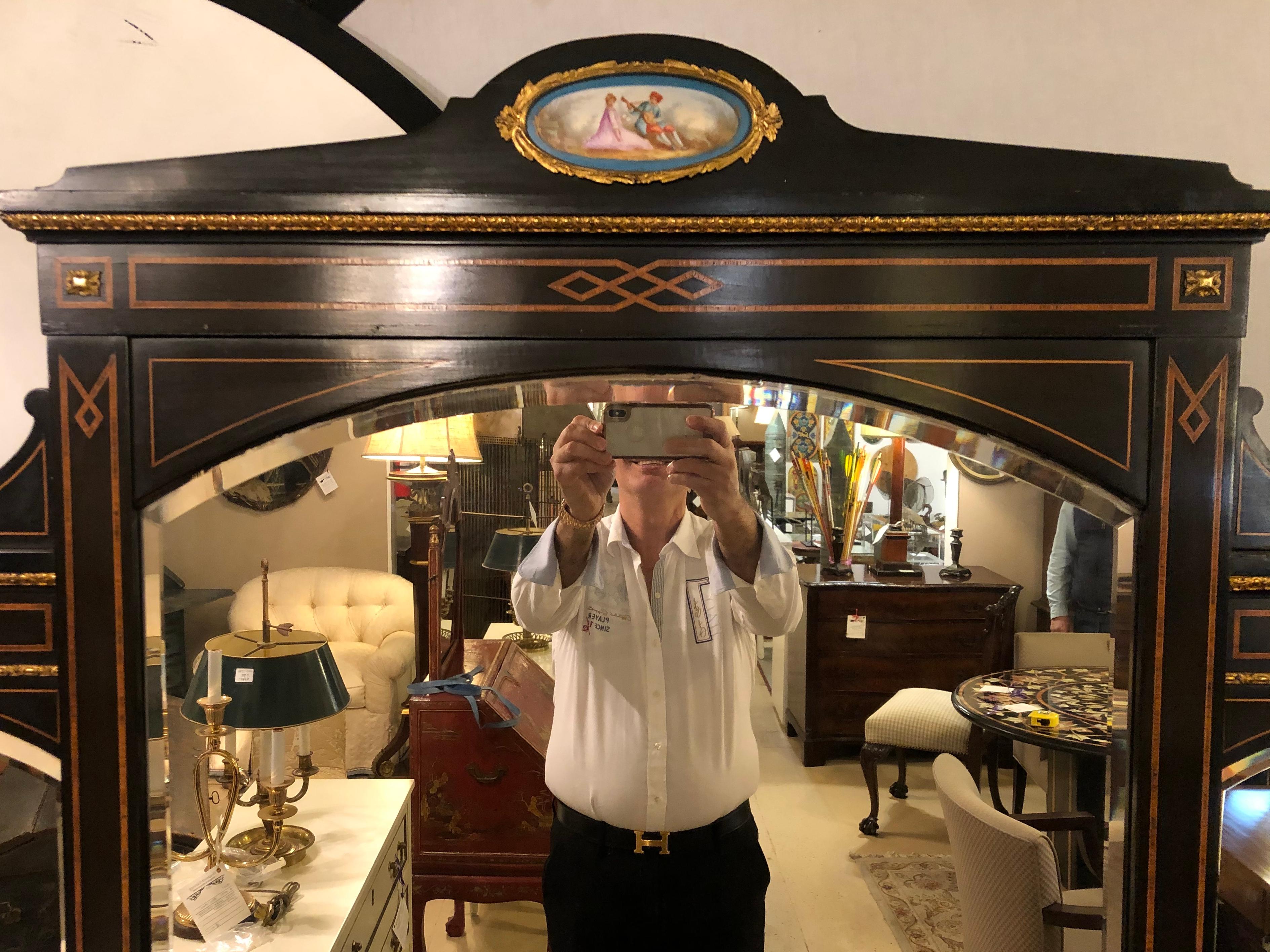 19th Century Ebonized Bronze Mounted Sideboard Vitrine with Matching Mirror 1