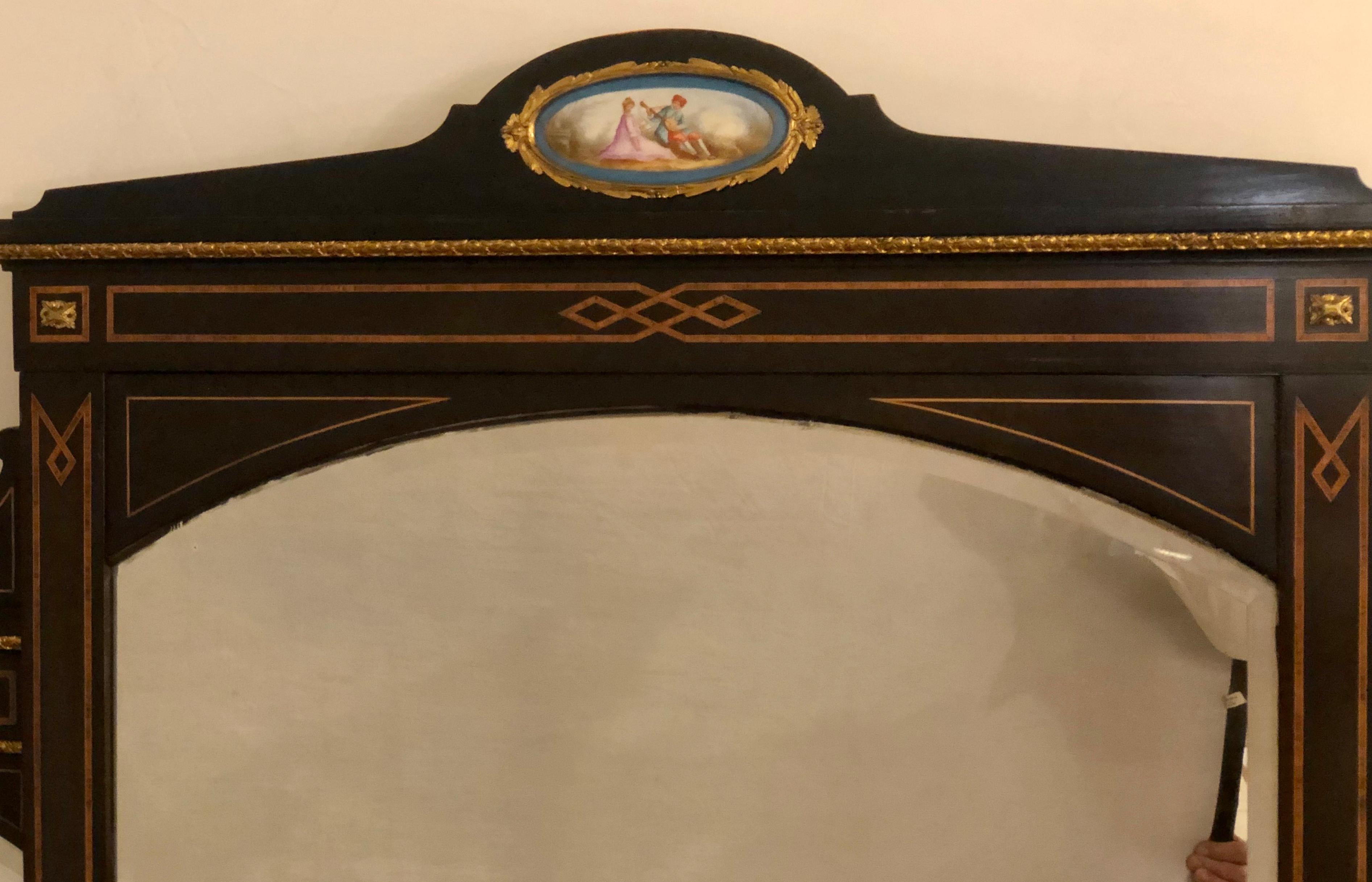 19th Century Ebonized Bronze Mounted Sideboard Vitrine with Matching Mirror 2