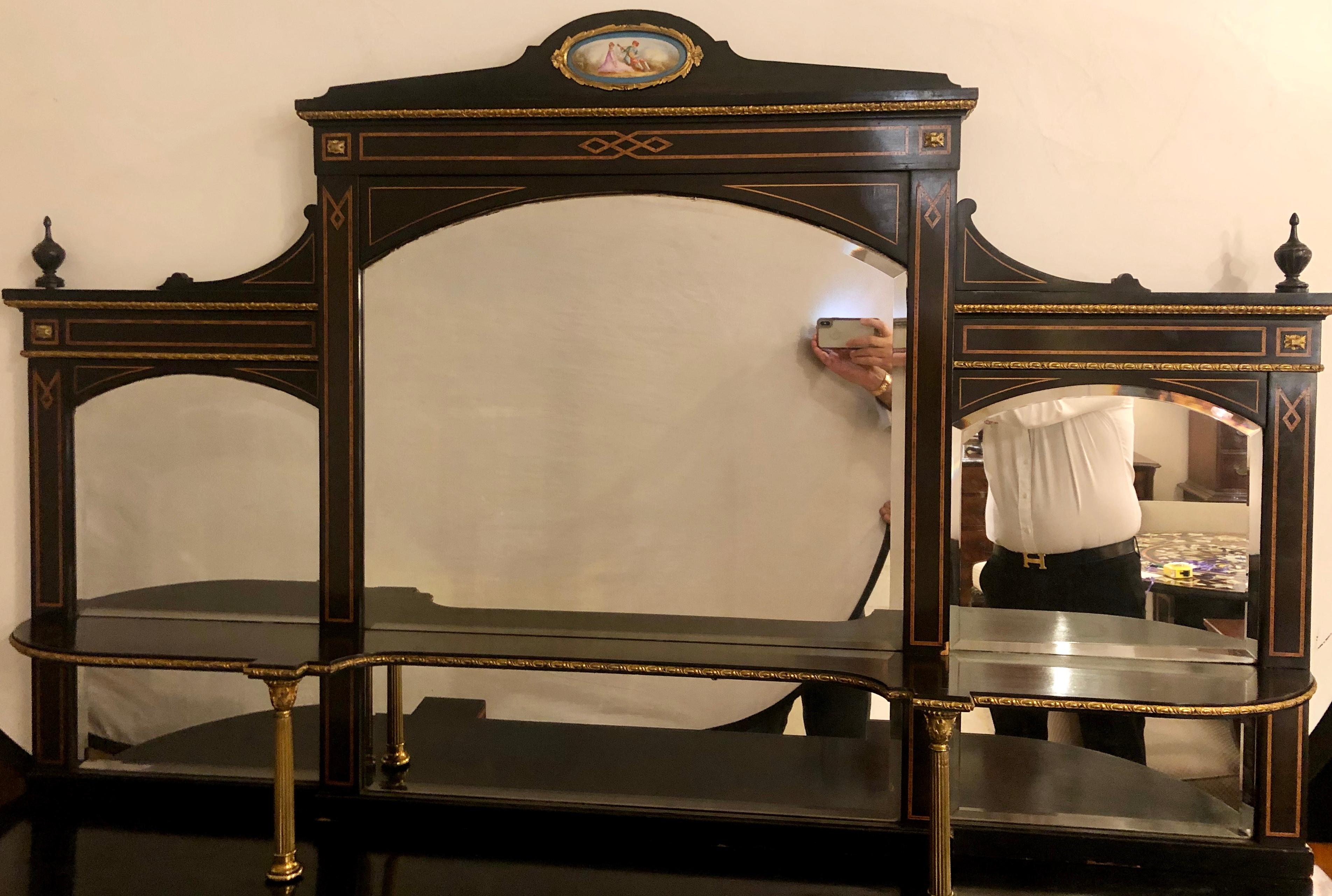 19th Century Ebonized Bronze Mounted Sideboard Vitrine with Matching Mirror 3