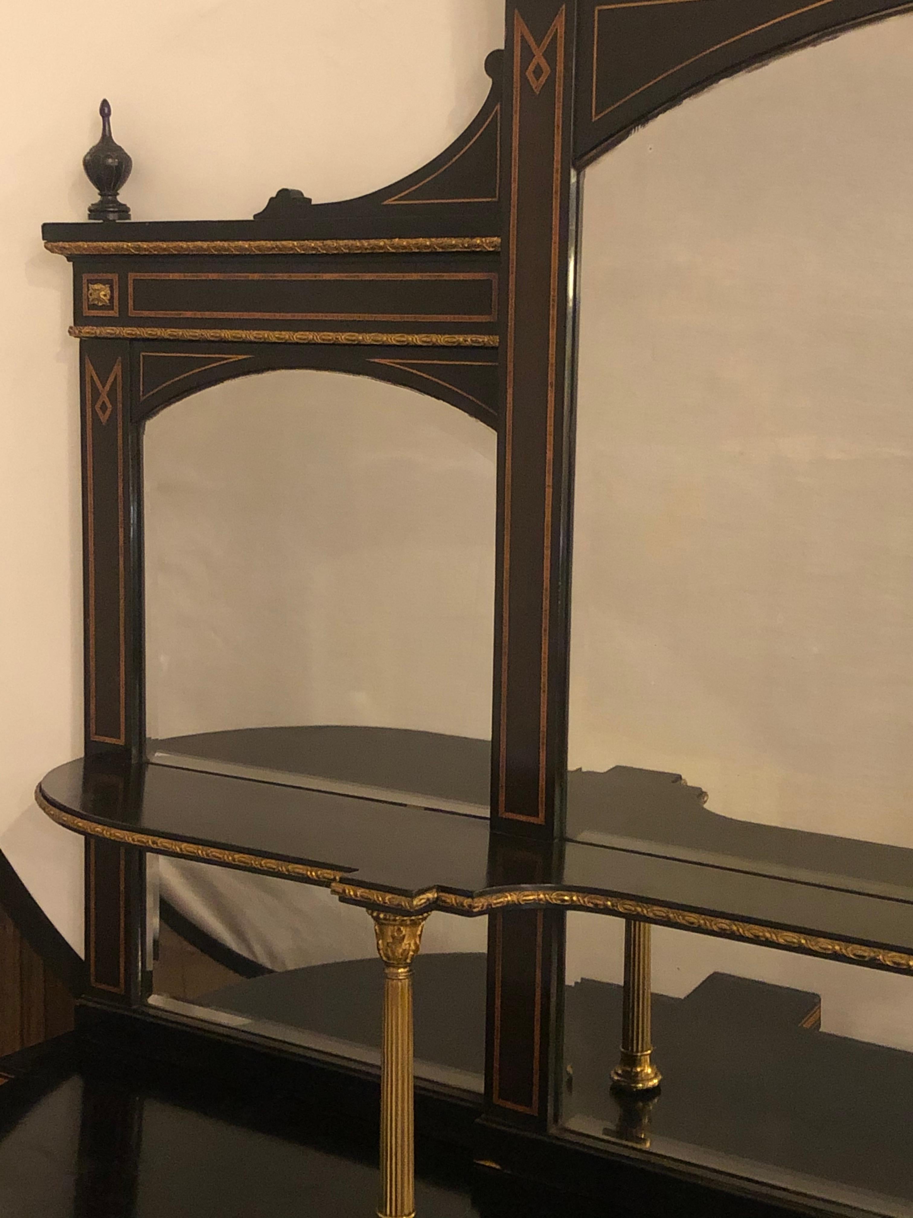19th Century Ebonized Bronze Mounted Sideboard Vitrine with Matching Mirror 4