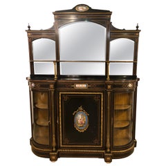 19th Century Ebonized Bronze Mounted Sideboard Vitrine with Matching Mirror