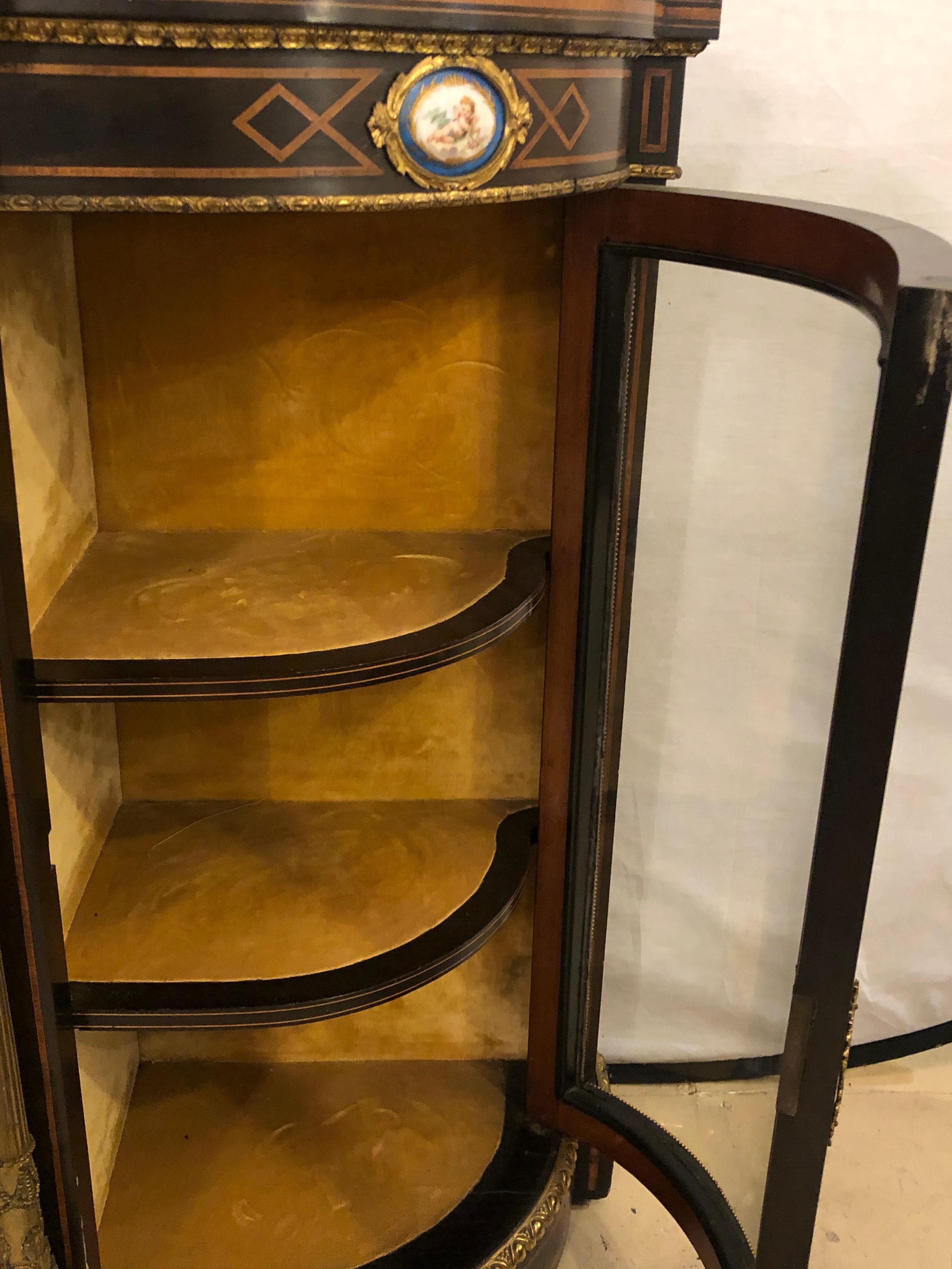 Glass 19th Century Ebonized Bronze Mounted Sideboard with Sevres Plaques
