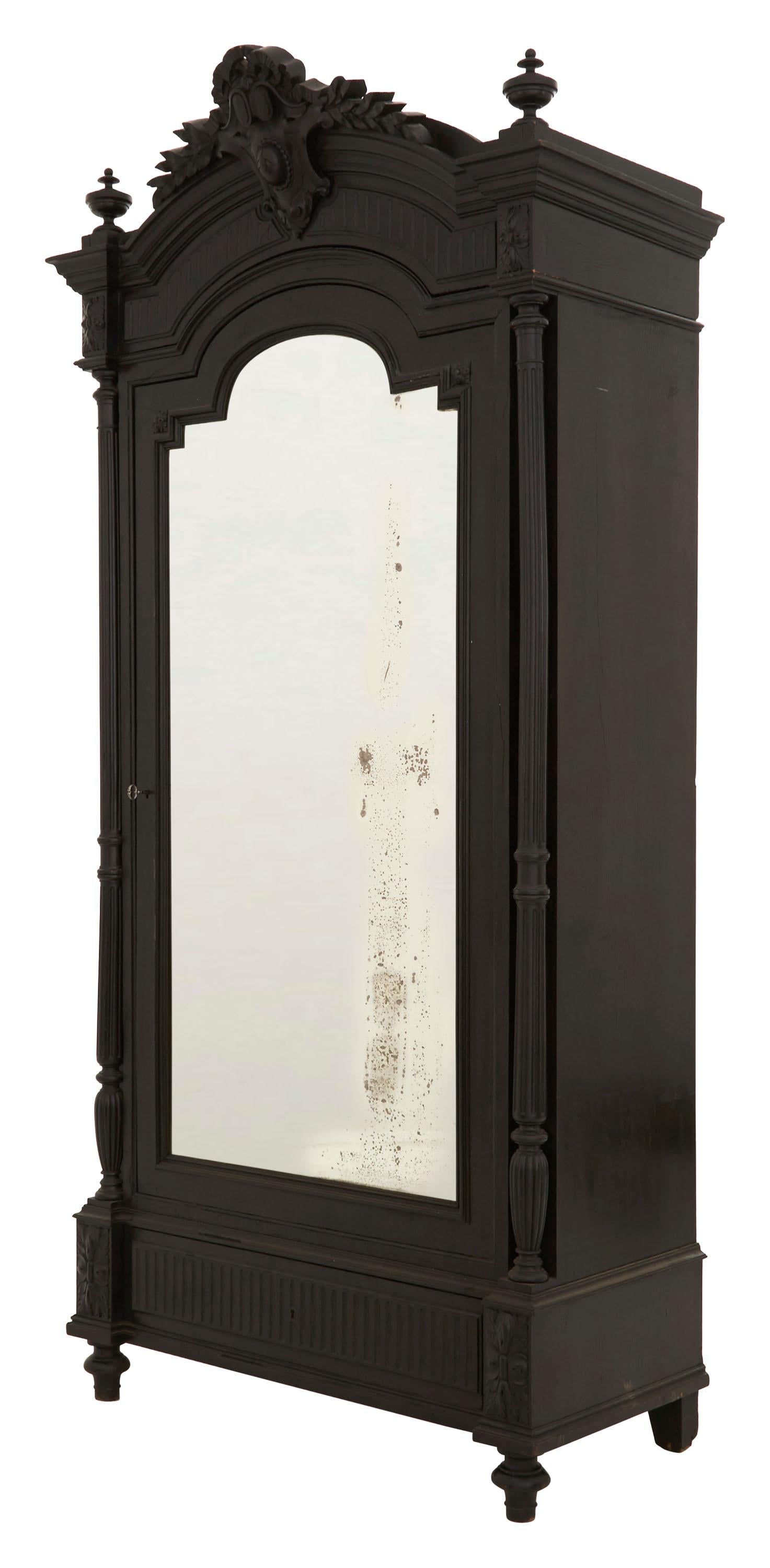 French 19th Century Ebonized Carved Wood Armoire