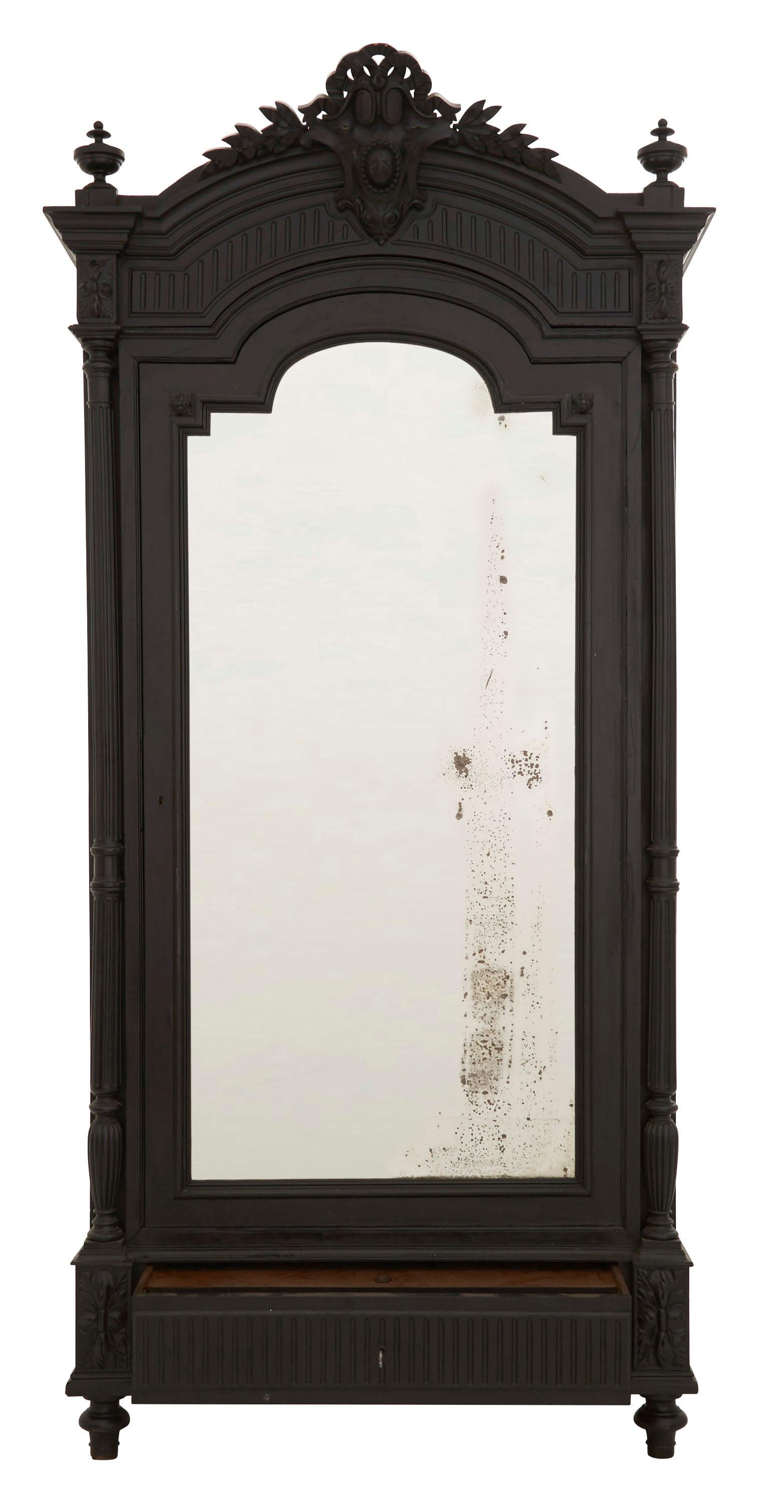 Mirror 19th Century Ebonized Carved Wood Armoire