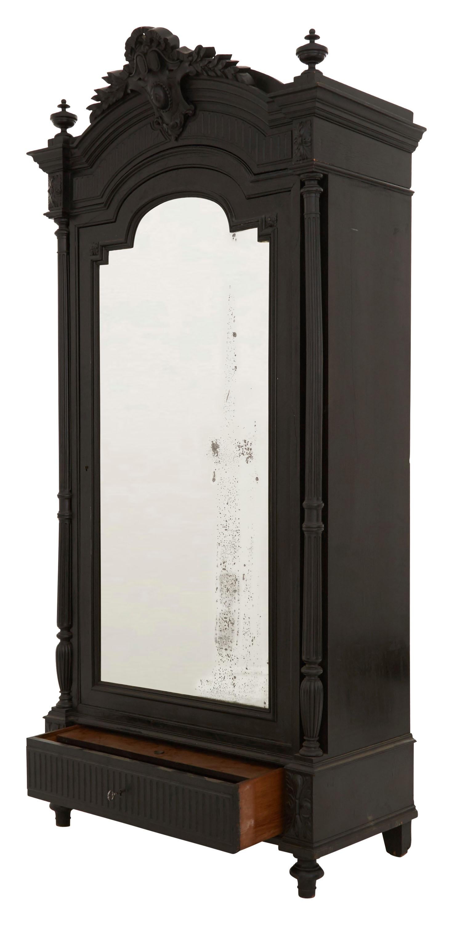 19th Century Ebonized Carved Wood Armoire 1