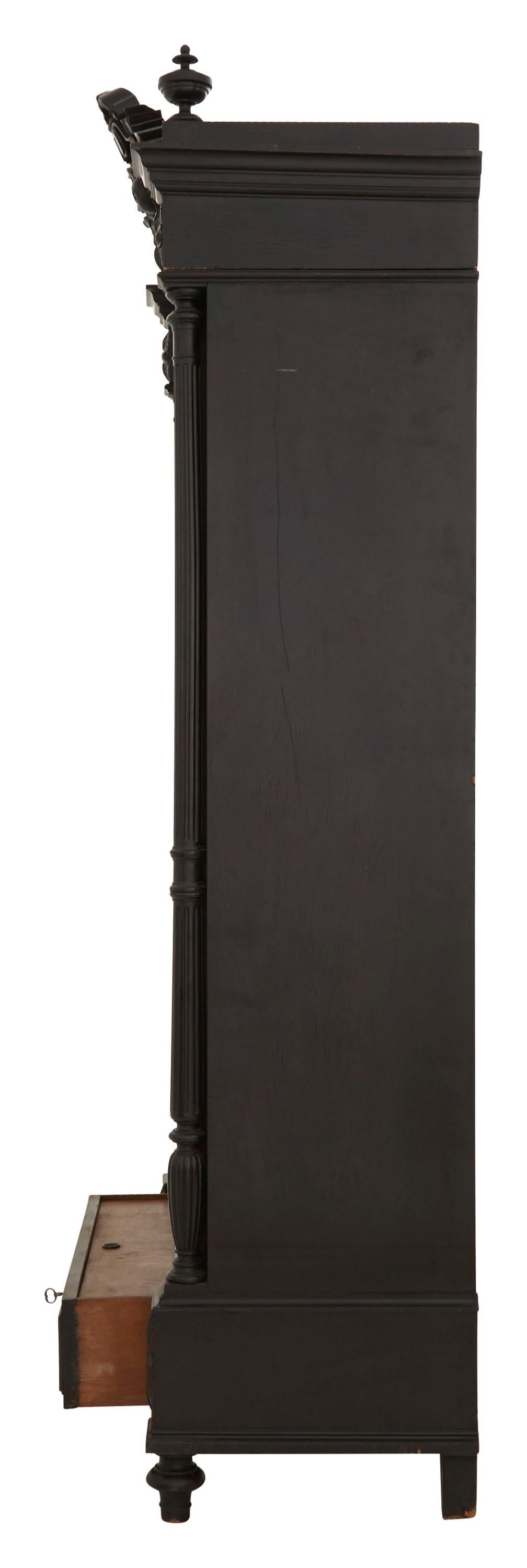 19th Century Ebonized Carved Wood Armoire 2
